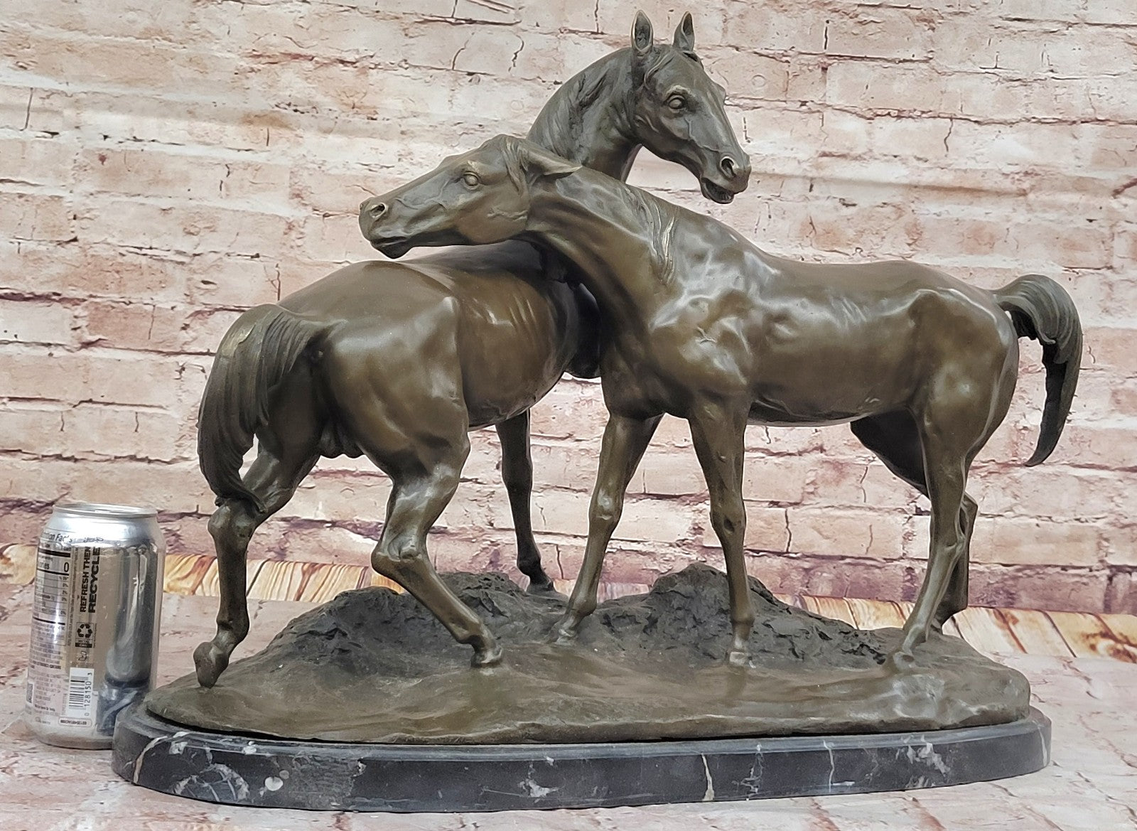 Fine Art Bronze Sculpture: Two Loving Horses by French Artist Lost Wax Method