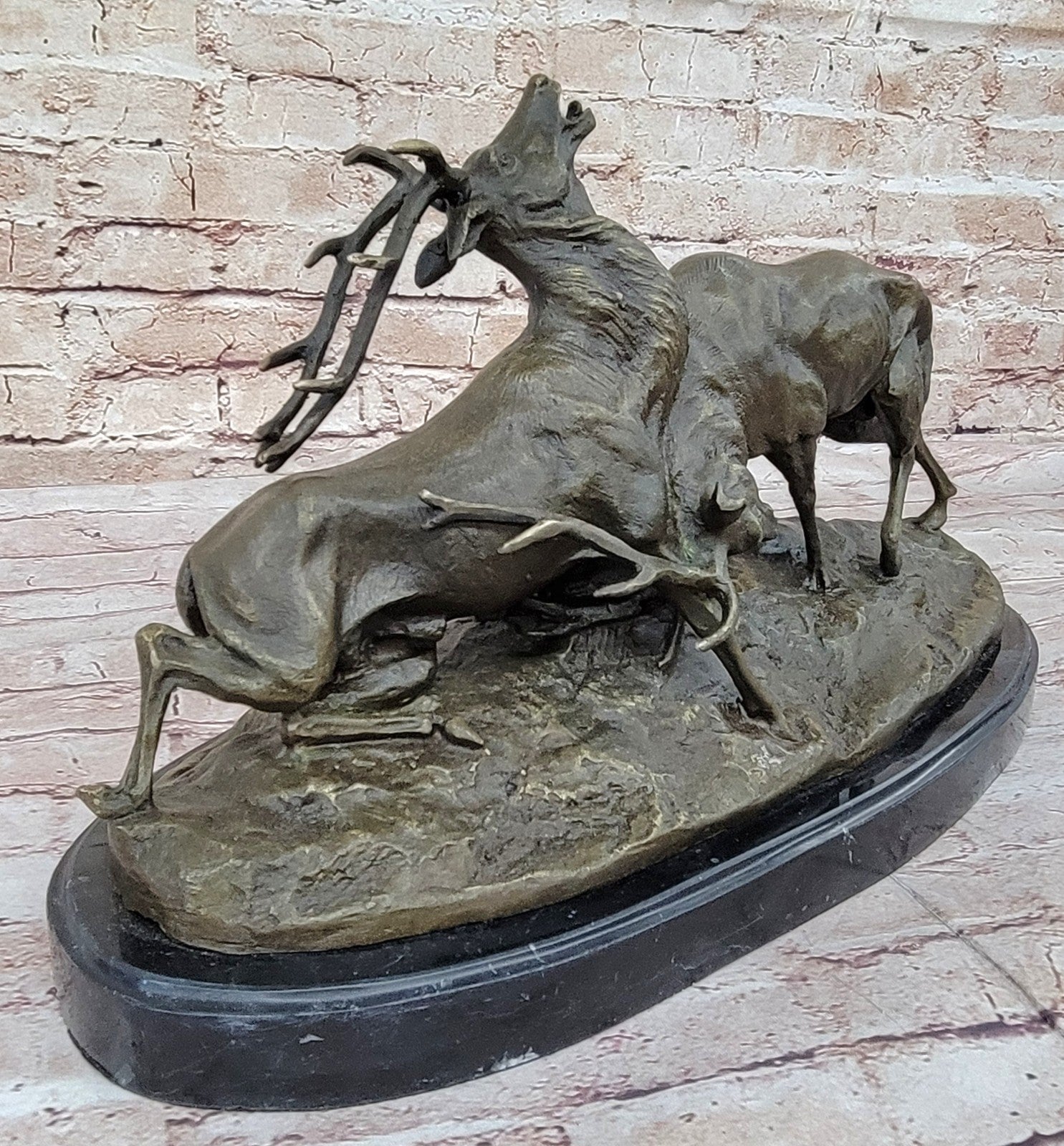Art Deco Signed Original Two Elks Hot Cast Bronze Sculpture Lost Wax Deal  Sale