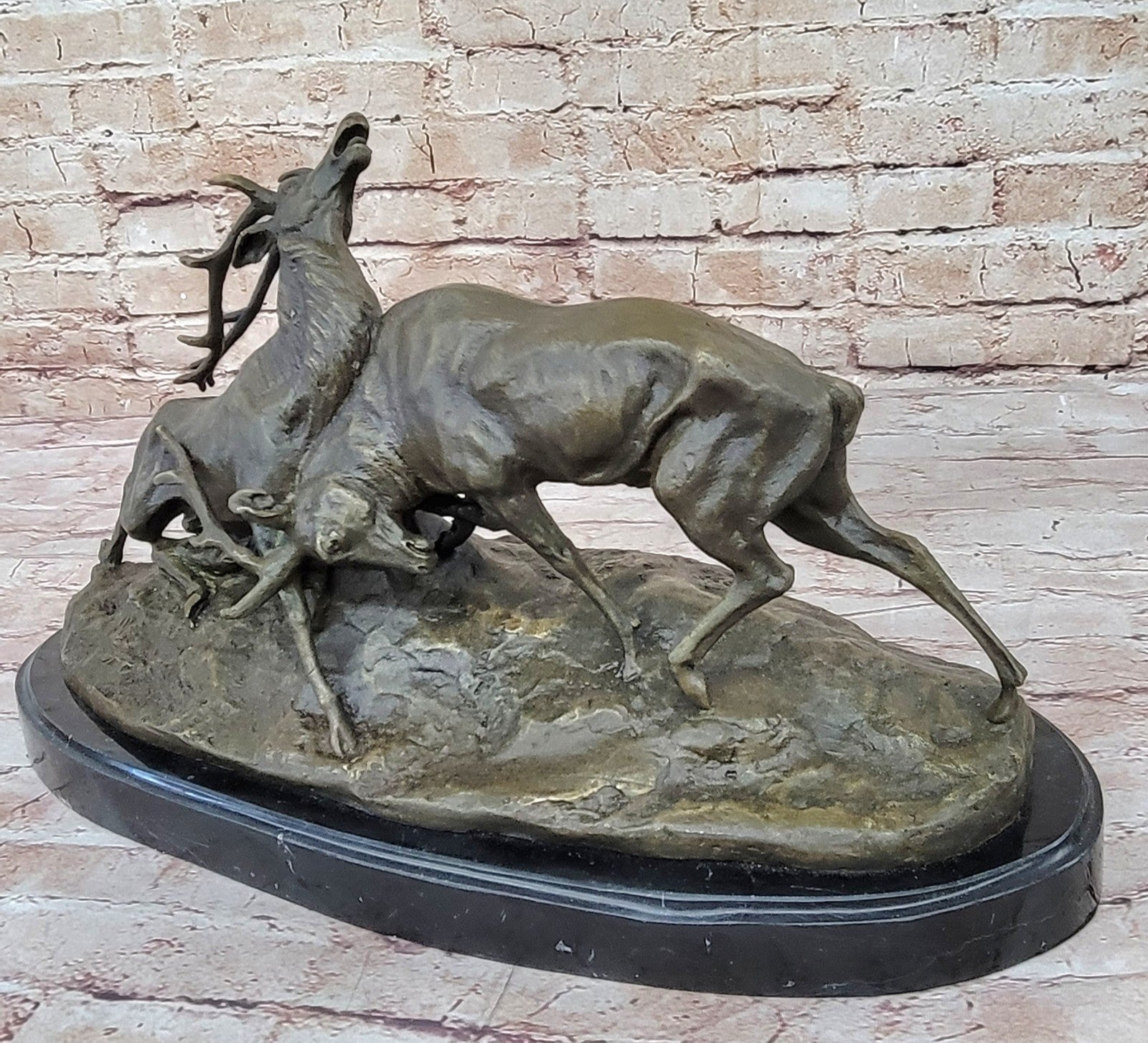 Art Deco Signed Original Two Elks Hot Cast Bronze Sculpture Lost Wax Deal  Sale
