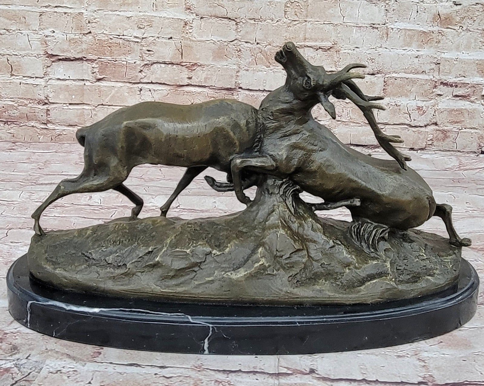 Art Deco Signed Original Two Elks Hot Cast Bronze Sculpture Lost Wax Deal  Sale