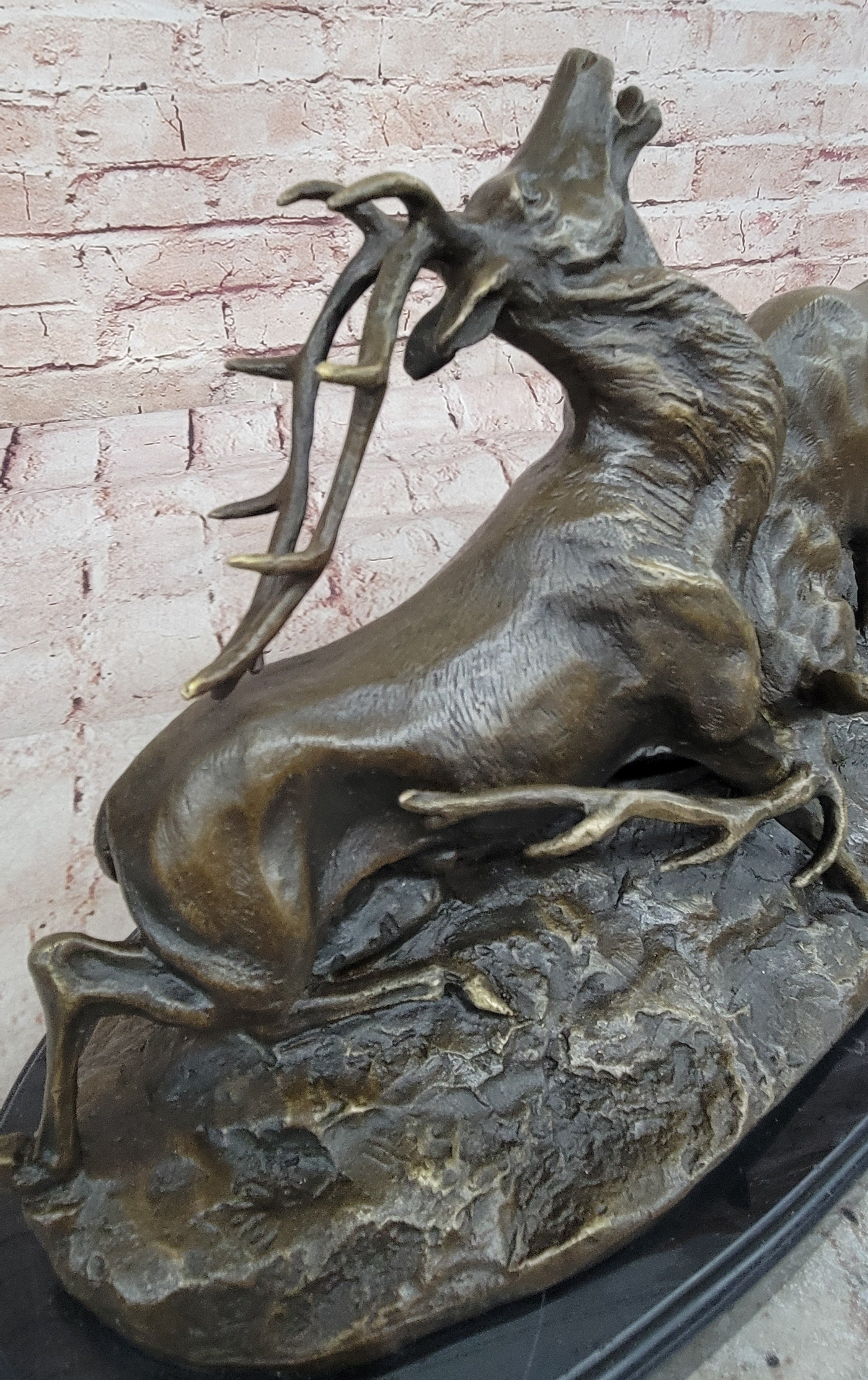 Art Deco Signed Original Two Elks Hot Cast Bronze Sculpture Lost Wax Deal  Sale