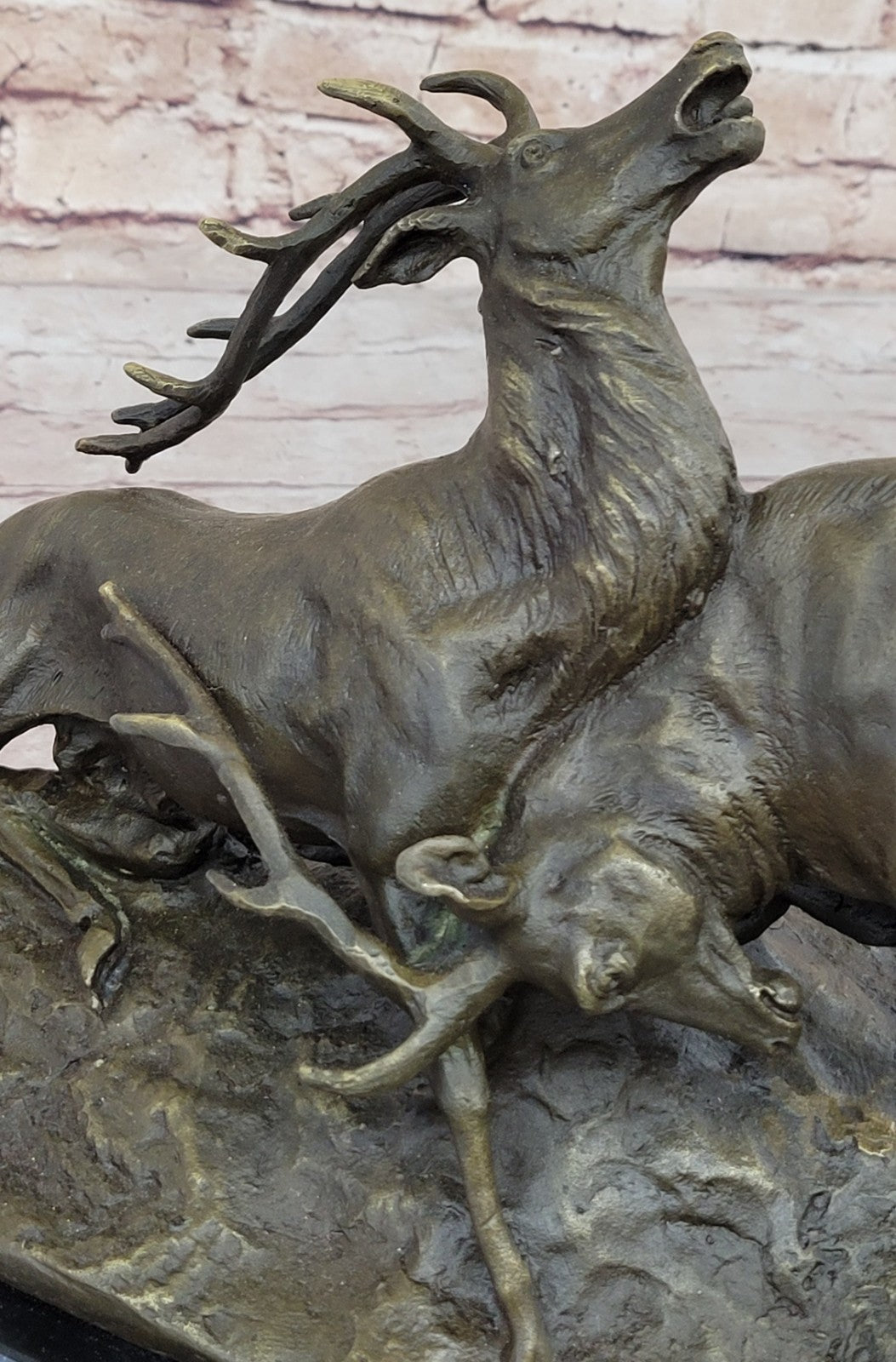 Art Deco Signed Original Two Elks Hot Cast Bronze Sculpture Lost Wax Deal  Sale