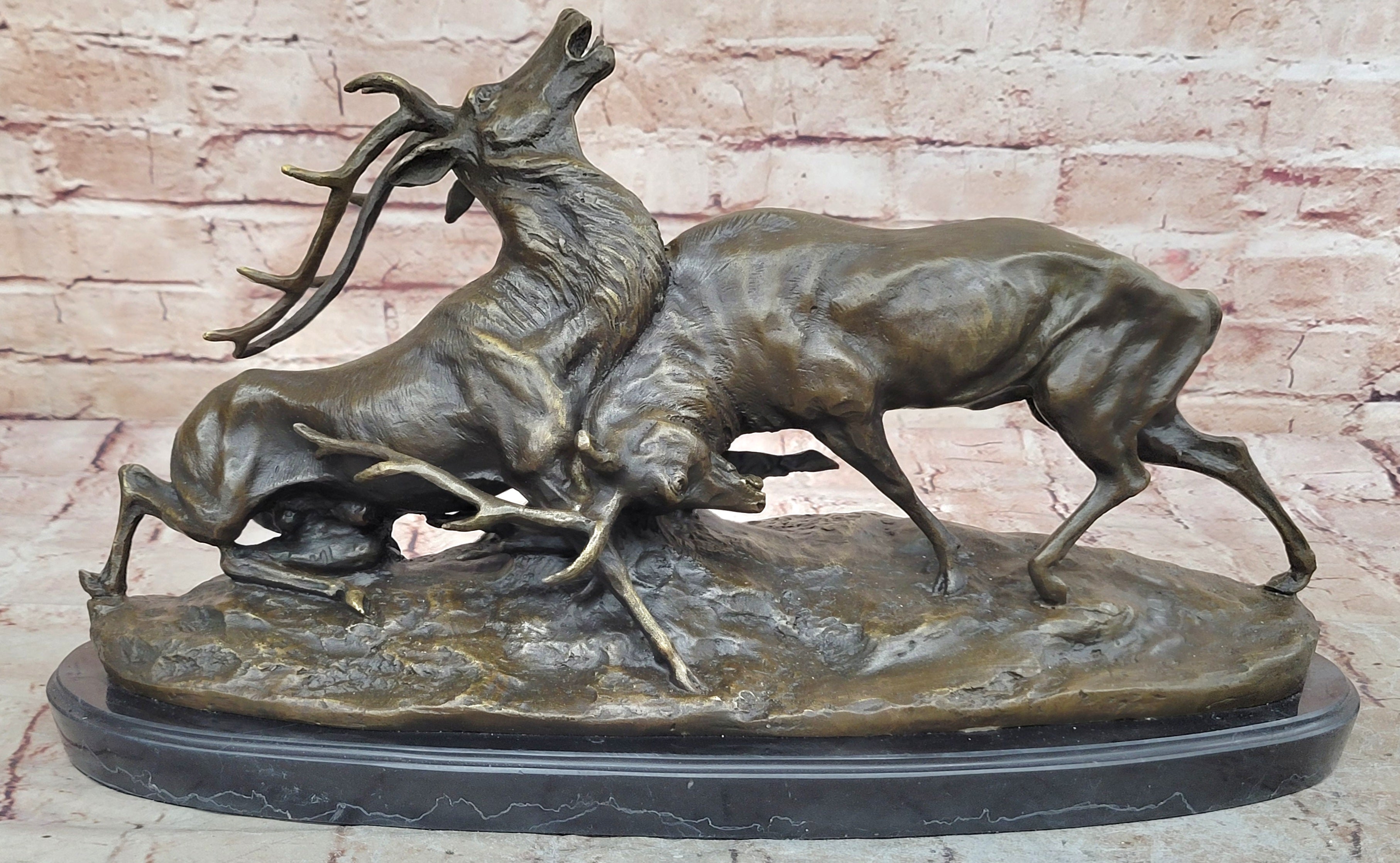 Art Deco Signed Original Two Elks Hot Cast Bronze Sculpture Lost Wax Deal  Sale