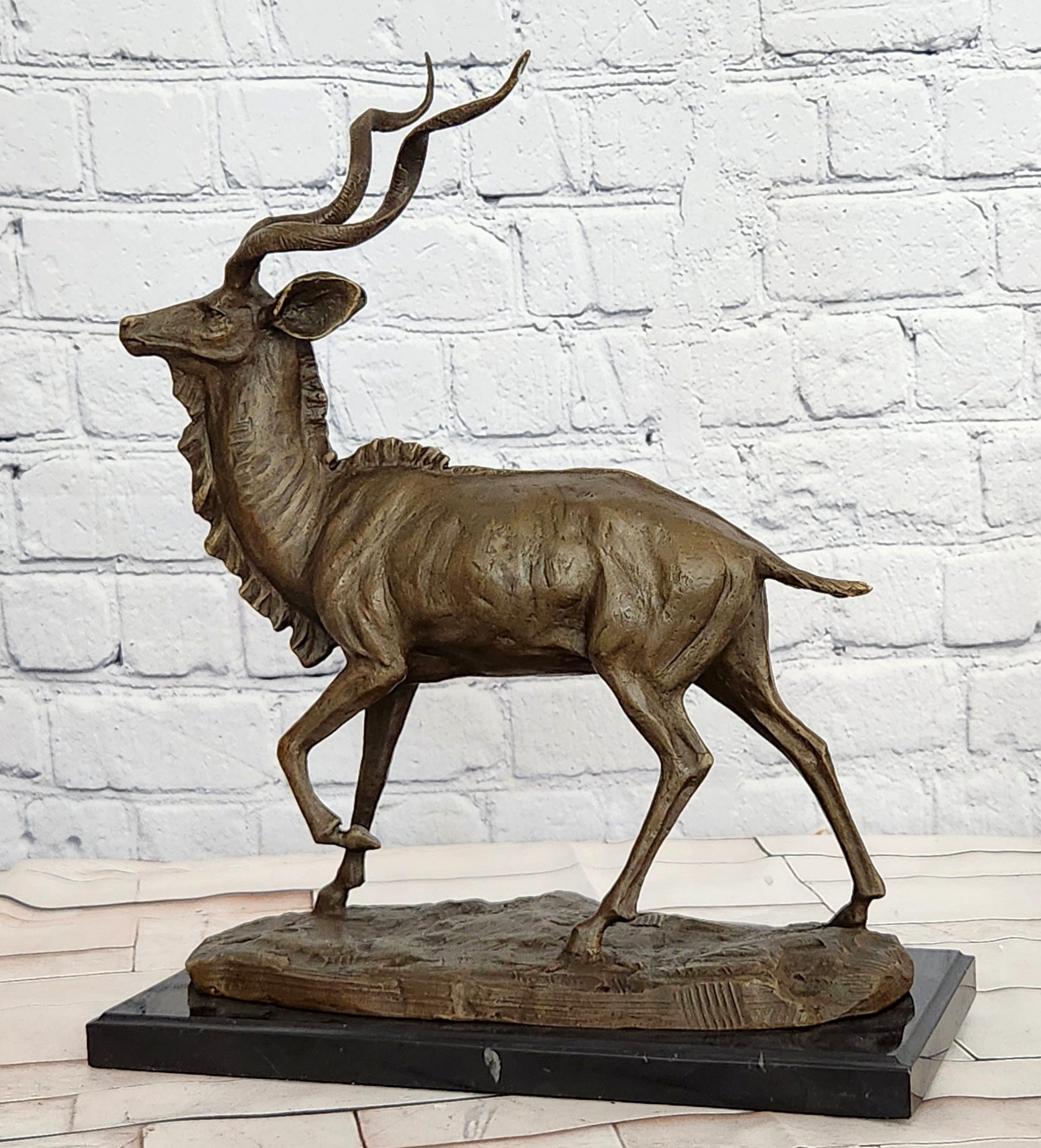 Signed Original Milo Wildlife Animal African Kudu Bronze Sculpture Statue Decor