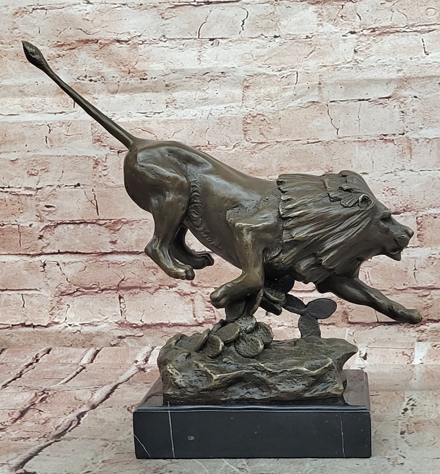 King of the Jungle Running Lion Signed Gerome Bronze Sculpture Statue