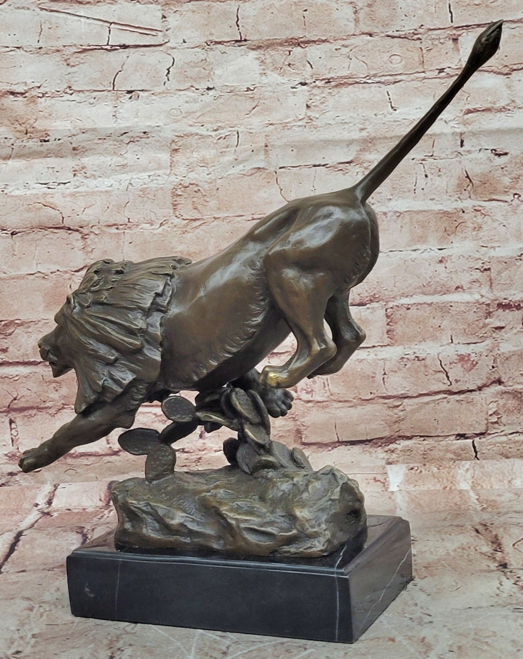 King of the Jungle Running Lion Signed Gerome Bronze Sculpture Statue