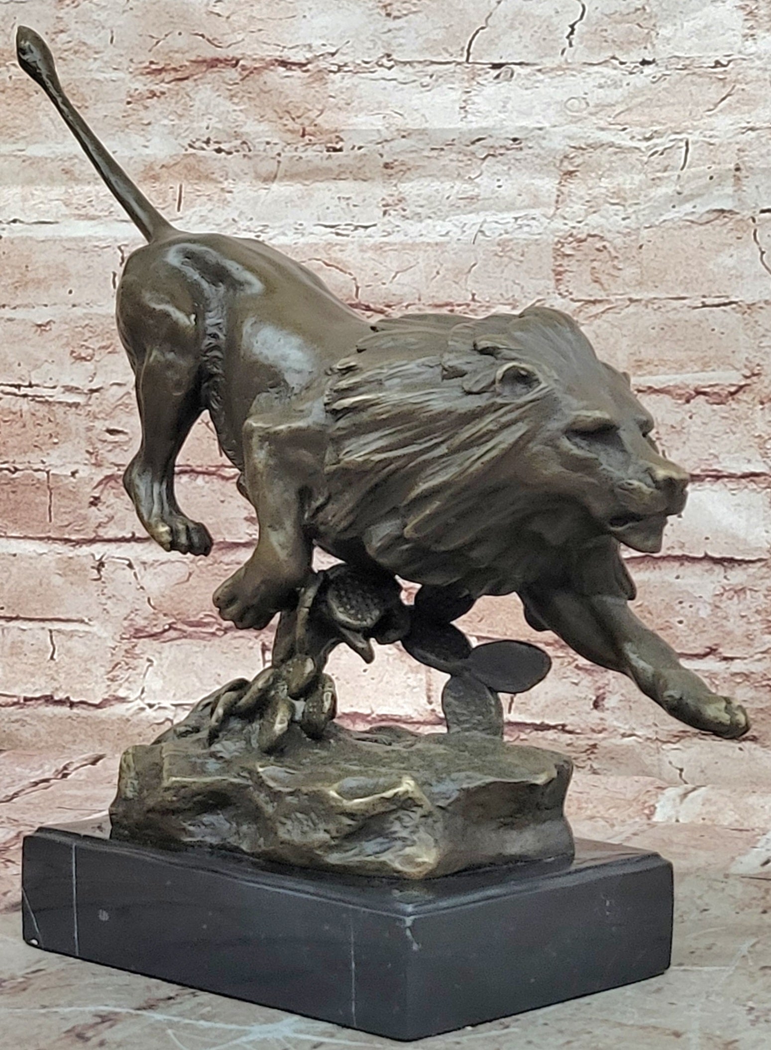King of the Jungle Running Lion Signed Gerome Bronze Sculpture Statue