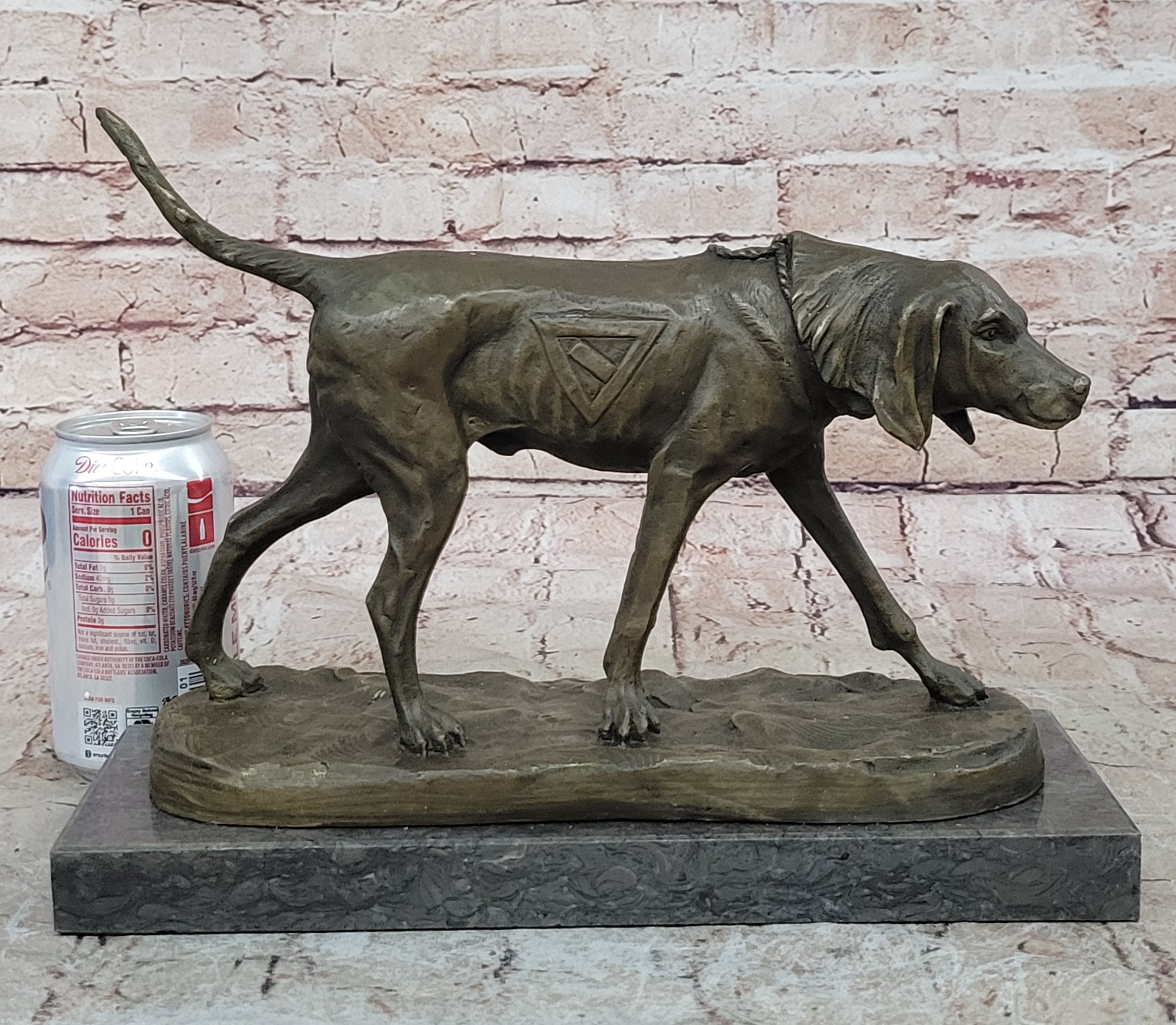 Handcrafted bronze sculpture SALE Dog Foxhound Signed Marble Base Figurine