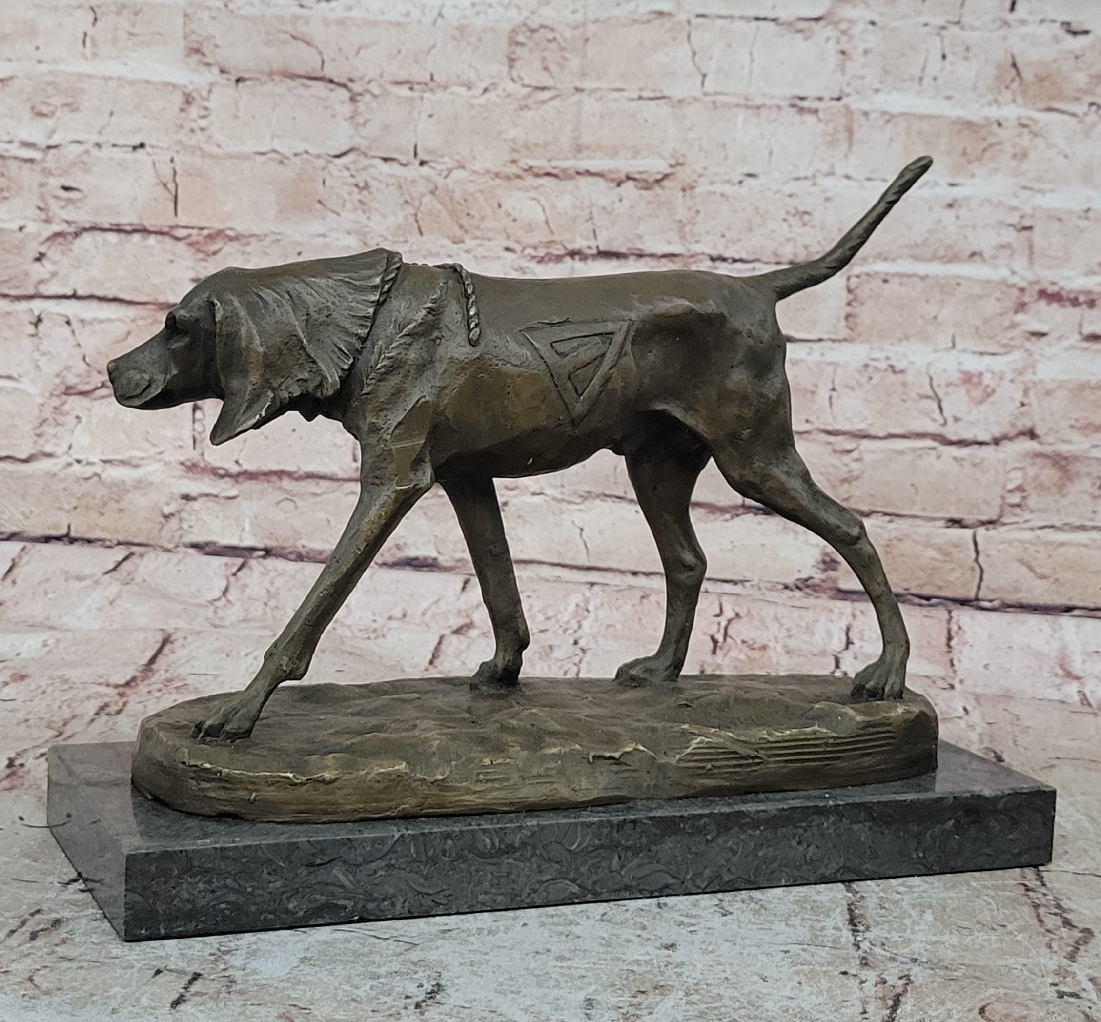 Handcrafted bronze sculpture SALE Dog Foxhound Signed Marble Base Figurine