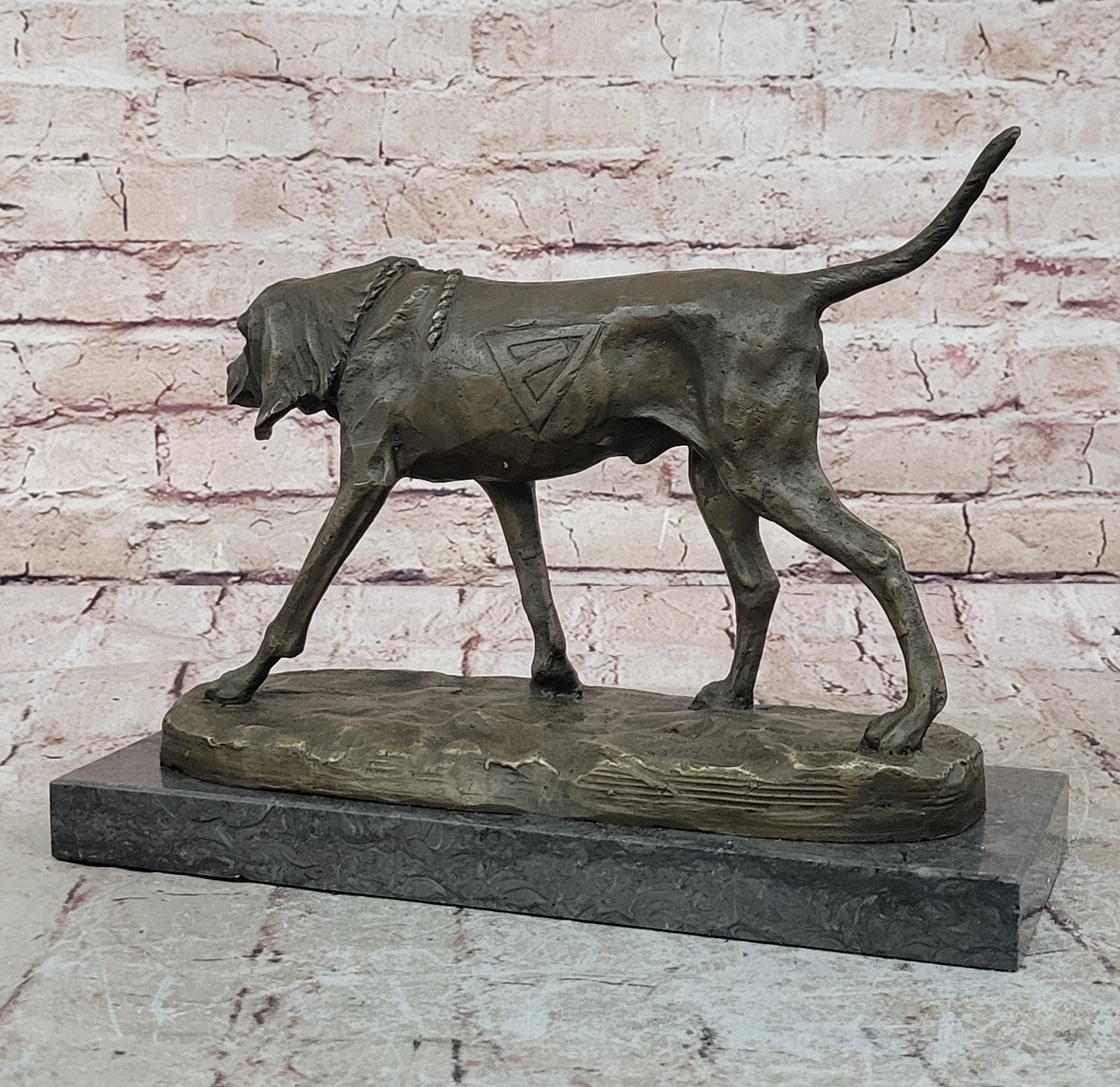 Handcrafted bronze sculpture SALE Dog Foxhound Signed Marble Base Figurine