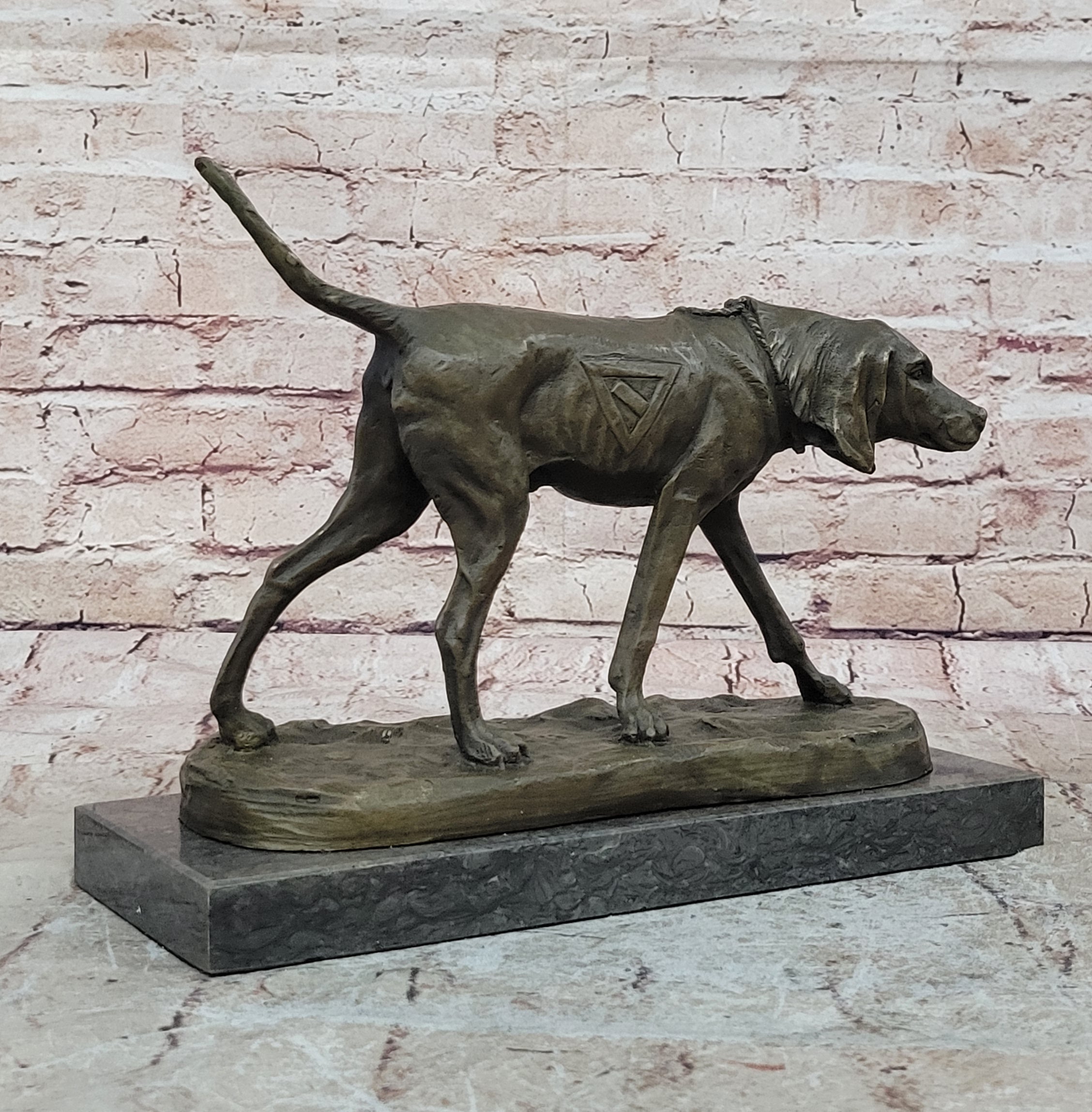 Handcrafted bronze sculpture SALE Dog Foxhound Signed Marble Base Figurine