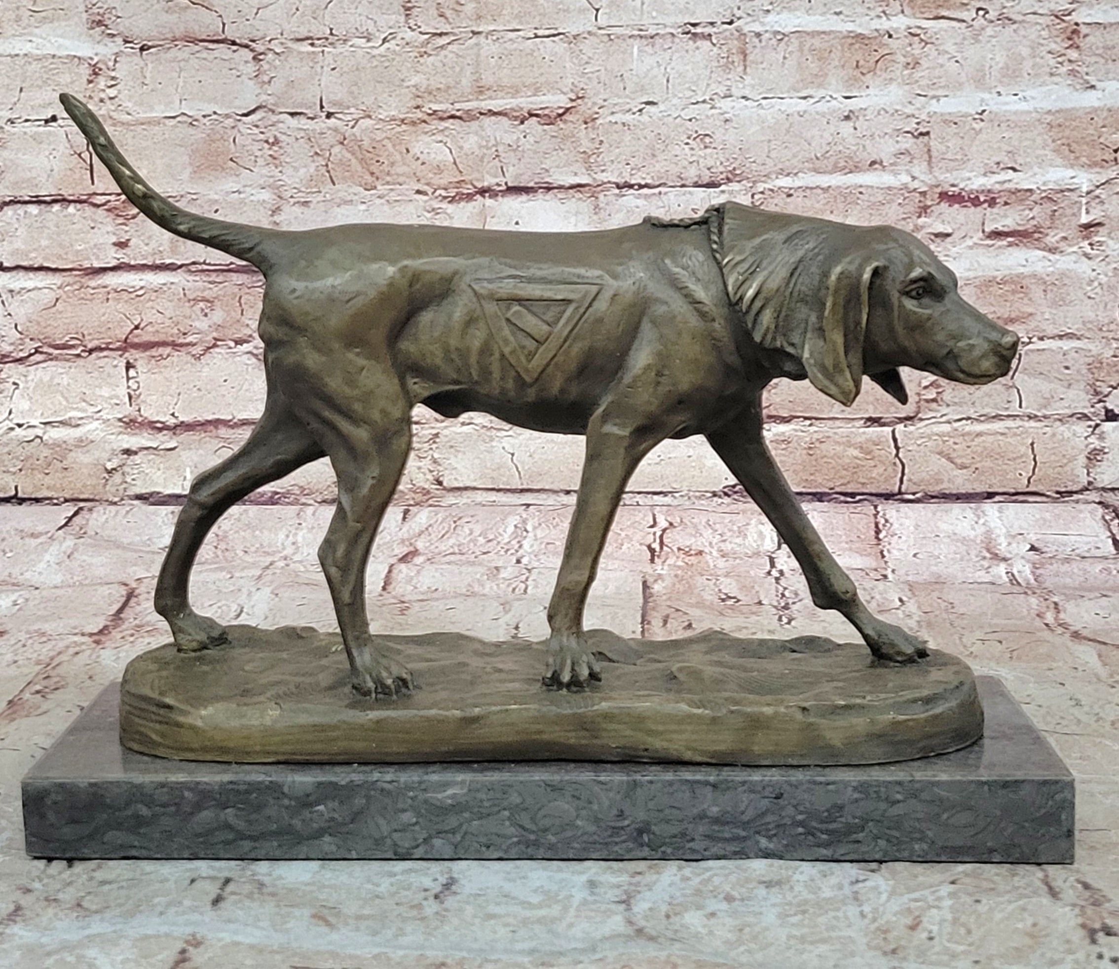 Handcrafted bronze sculpture SALE Dog Foxhound Signed Marble Base Figurine