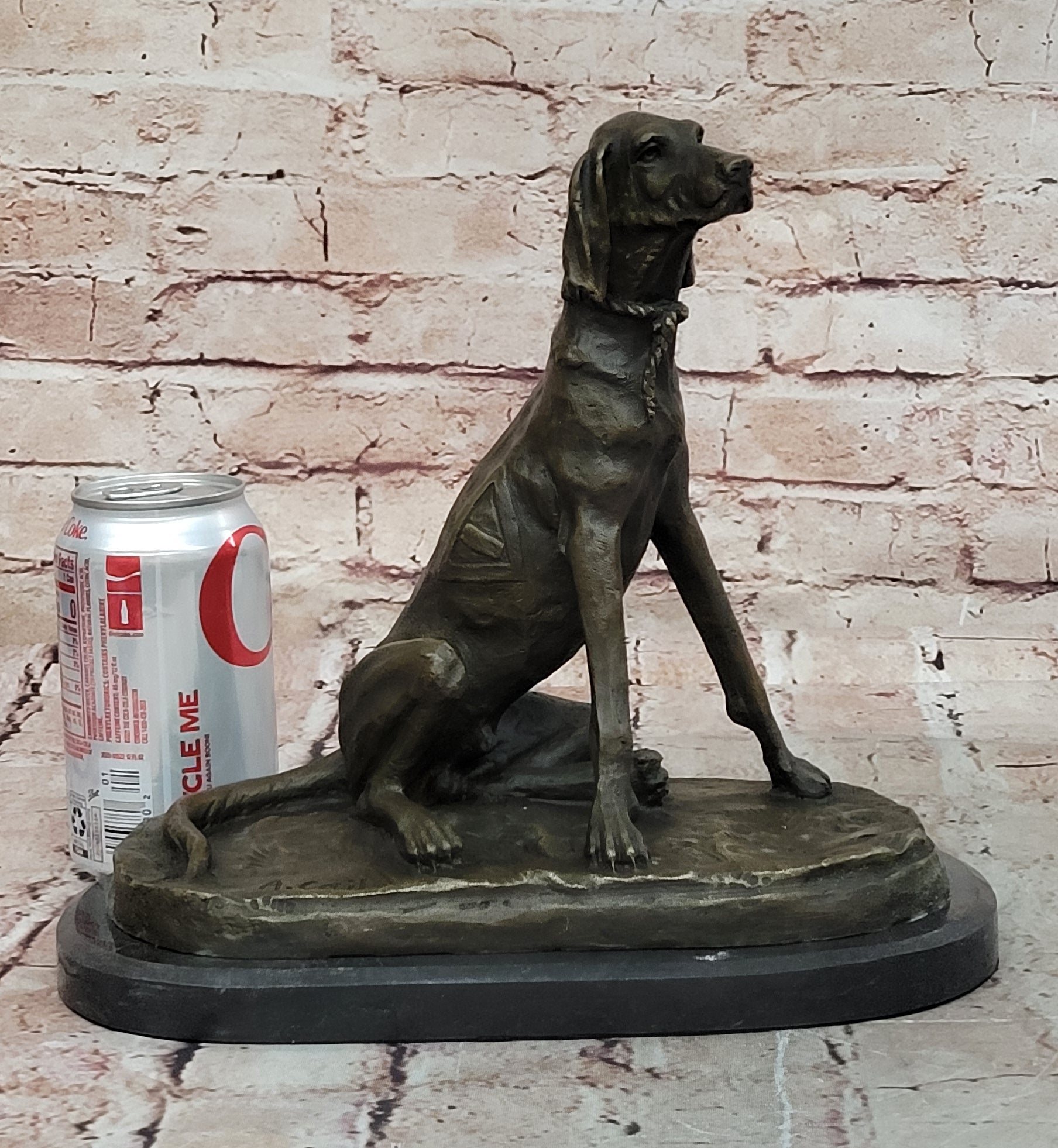 Vintage Bassett Hound Dog Figurine on Base Heavy Bronze  Made in Europe By Cail