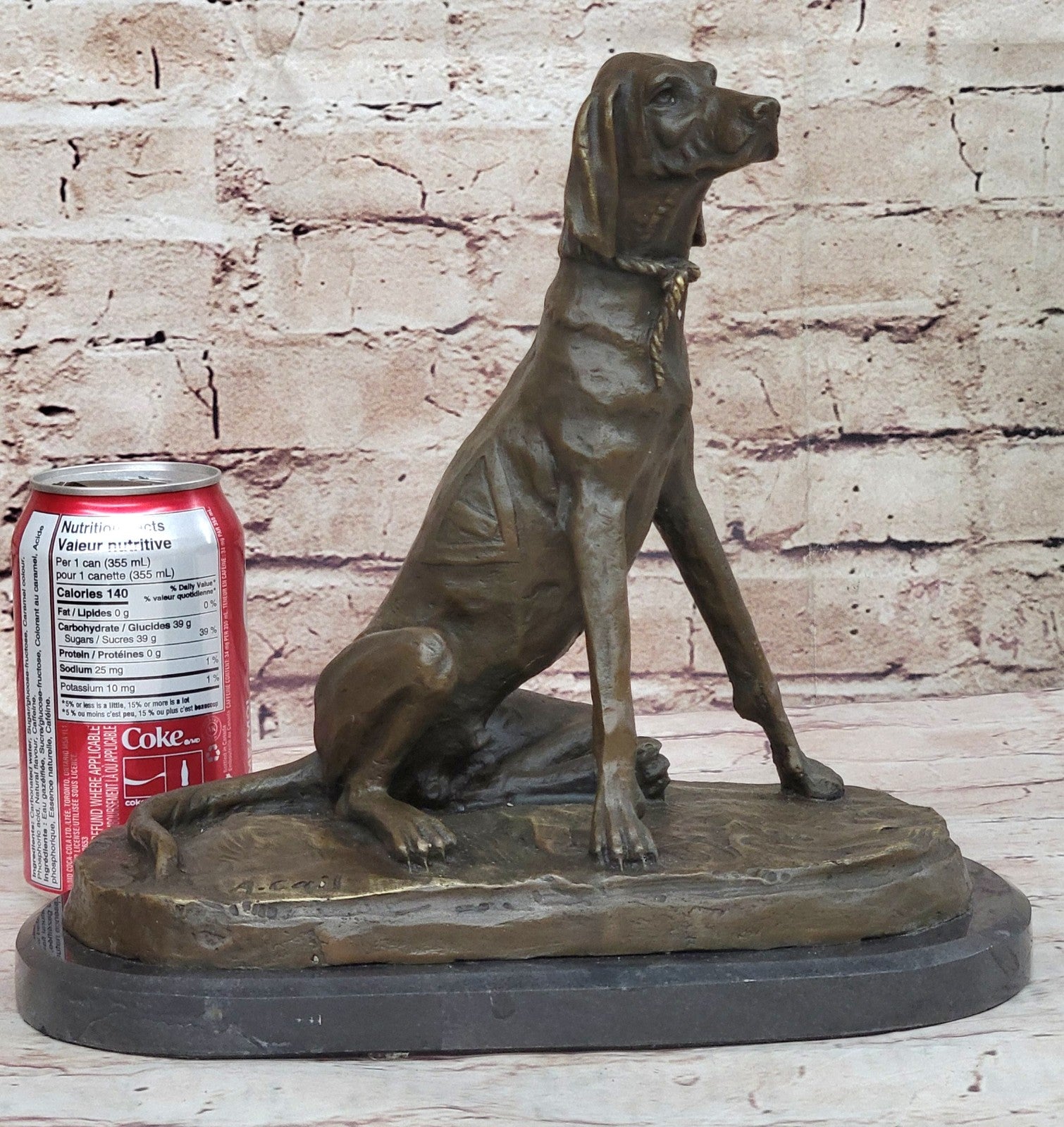 Vintage Bassett Hound Dog Figurine on Base Heavy Bronze  Made in Europe By Cail