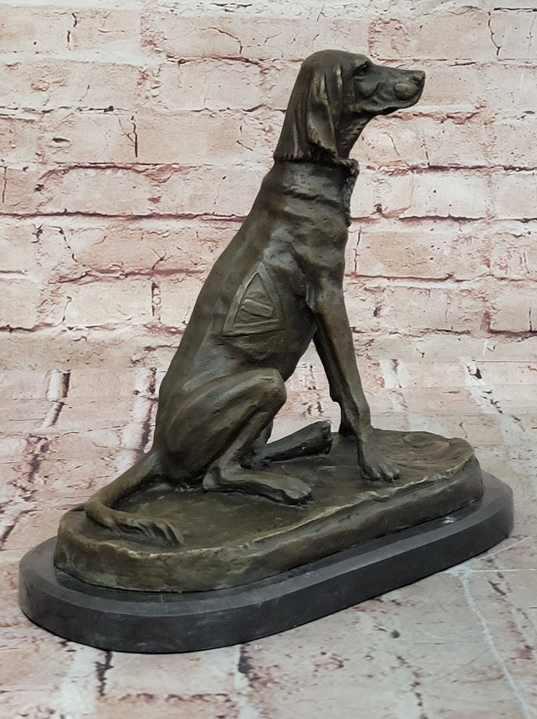 Vintage Bassett Hound Dog Figurine on Base Heavy Bronze  Made in Europe By Cail
