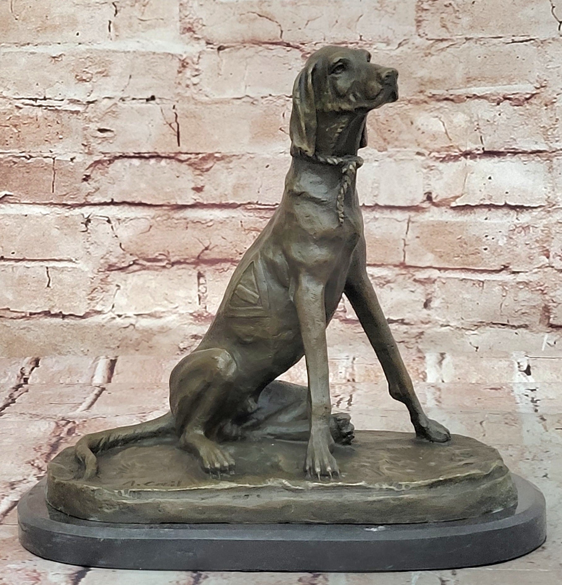 Vintage Bassett Hound Dog Figurine on Base Heavy Bronze  Made in Europe By Cail