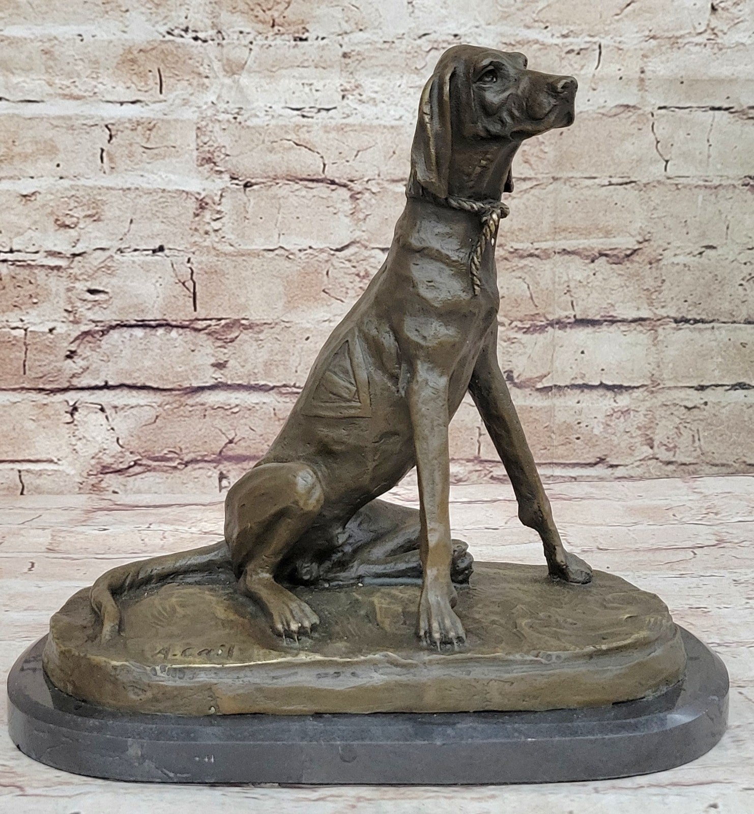Vintage Bassett Hound Dog Figurine on Base Heavy Bronze  Made in Europe By Cail