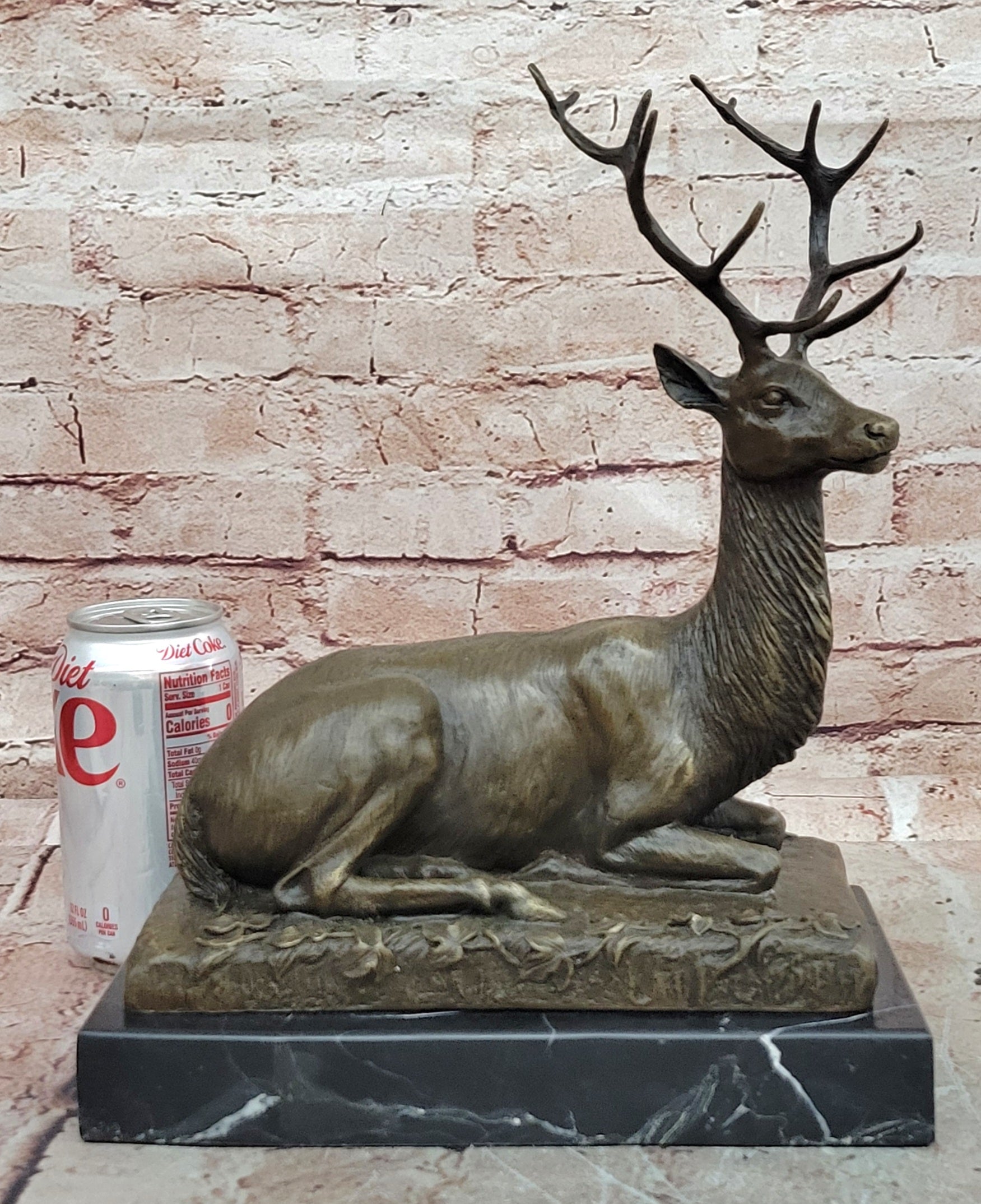 P. Lecourtier Bronze Sitting Deer Elk Stag Sculpture Hot Cast Home Office Decor