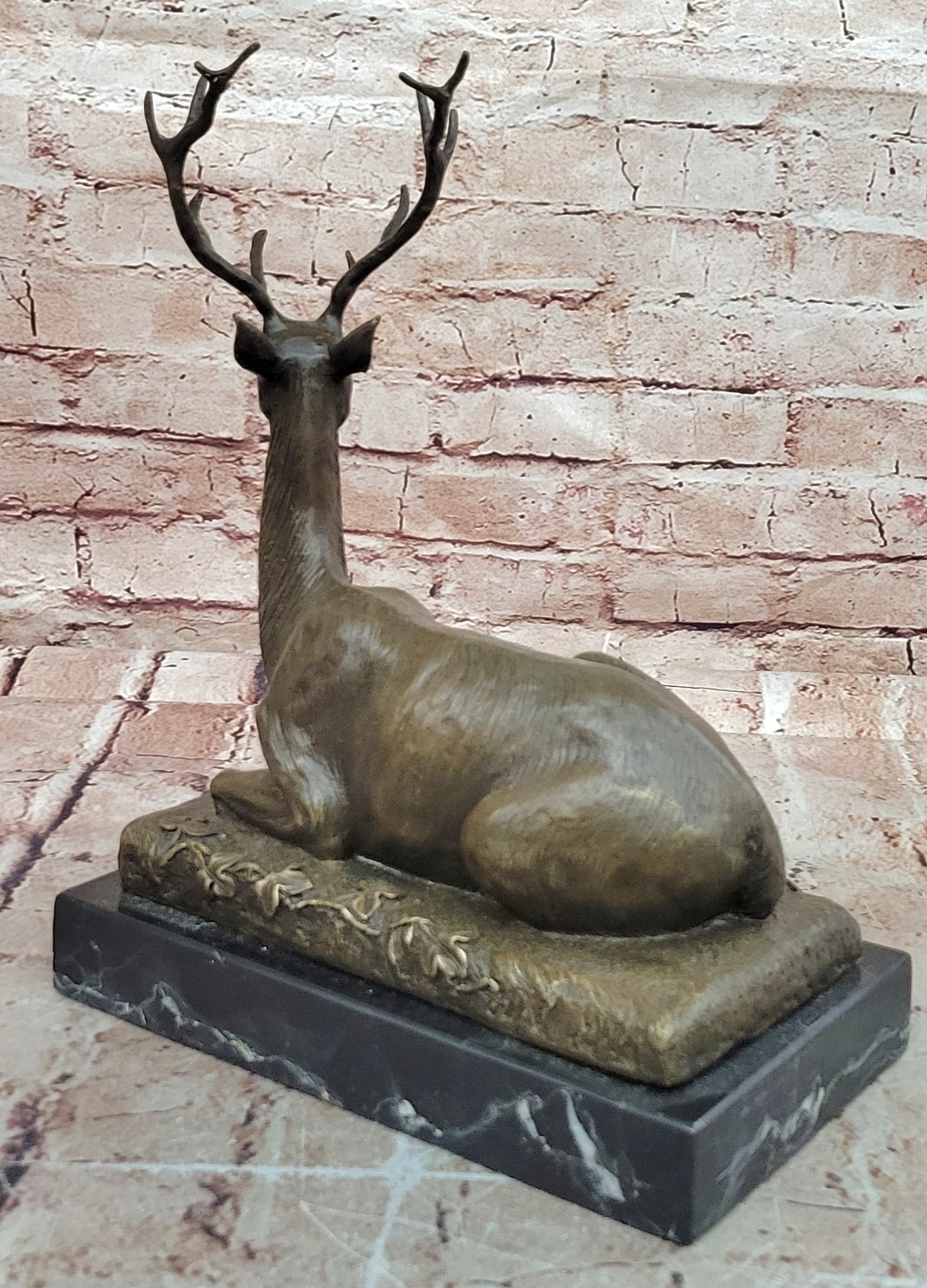 P. Lecourtier Bronze Sitting Deer Elk Stag Sculpture Hot Cast Home Office Decor