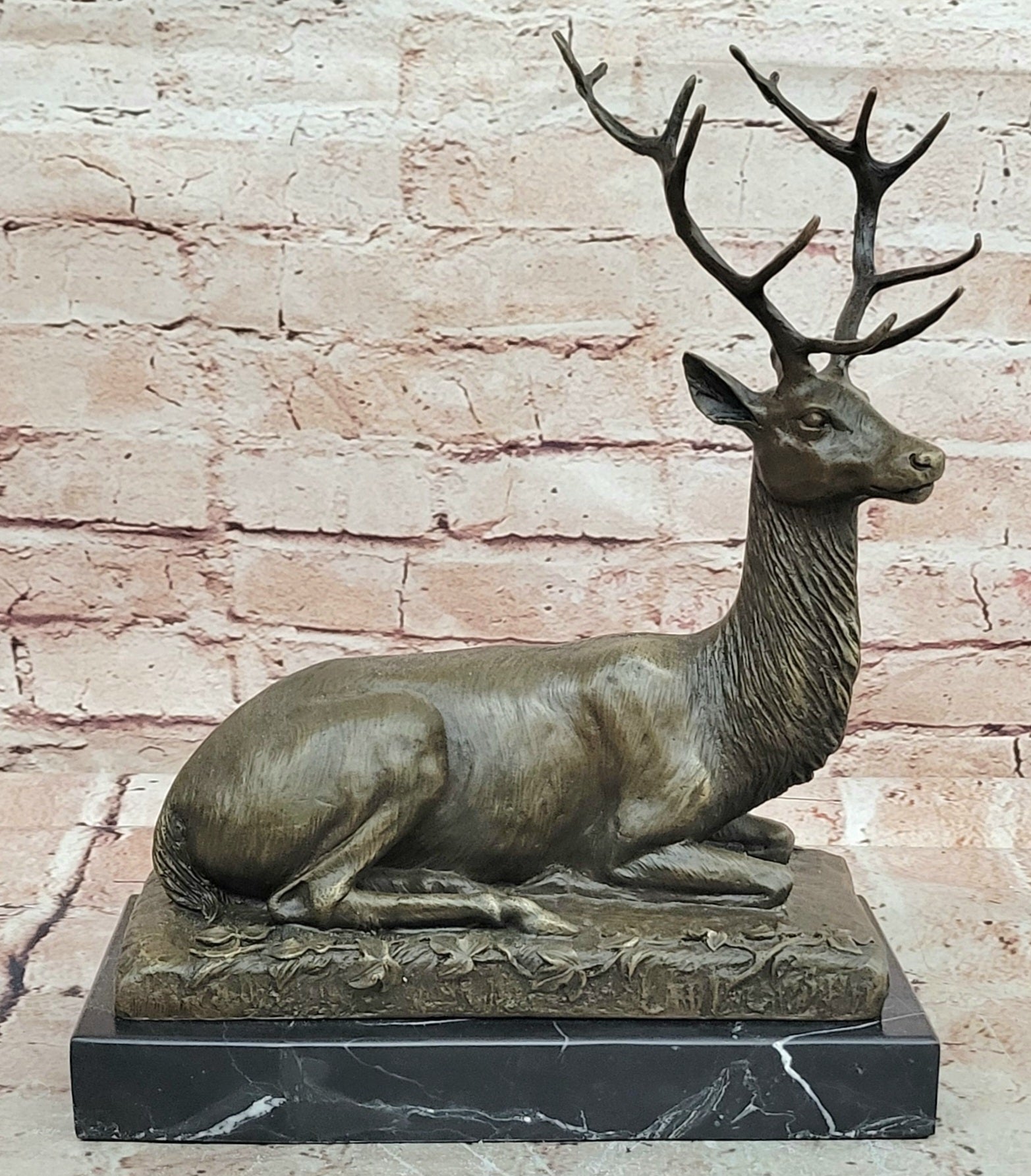 P. Lecourtier Bronze Sitting Deer Elk Stag Sculpture Hot Cast Home Office Decor