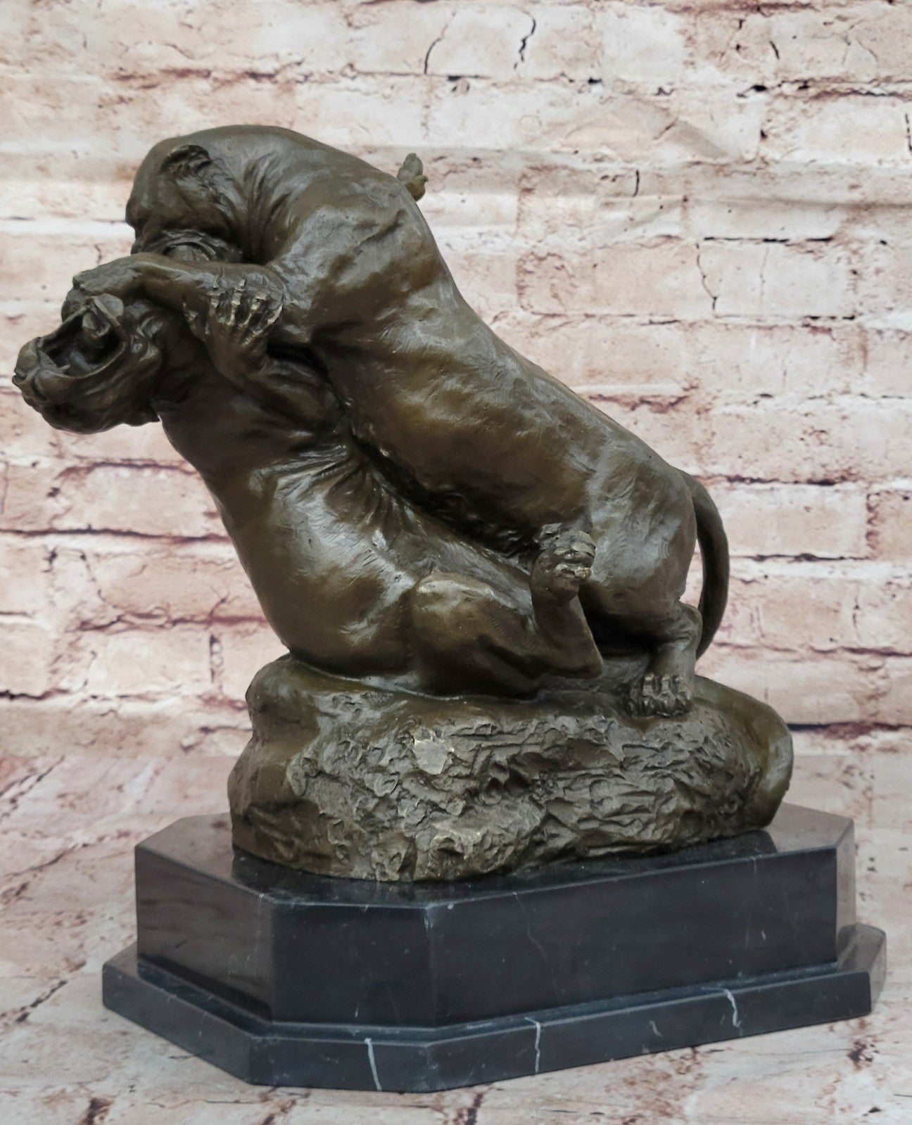 Home Office Decor: Gardet`s Signed Bronze Cougar Battle Sculpture - Heavy Art