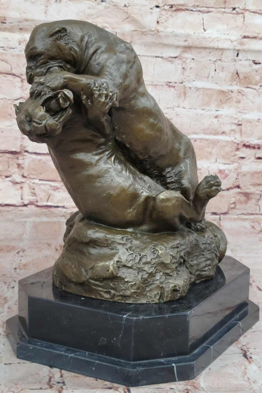 Home Office Decor: Gardet`s Signed Bronze Cougar Battle Sculpture - Heavy Art