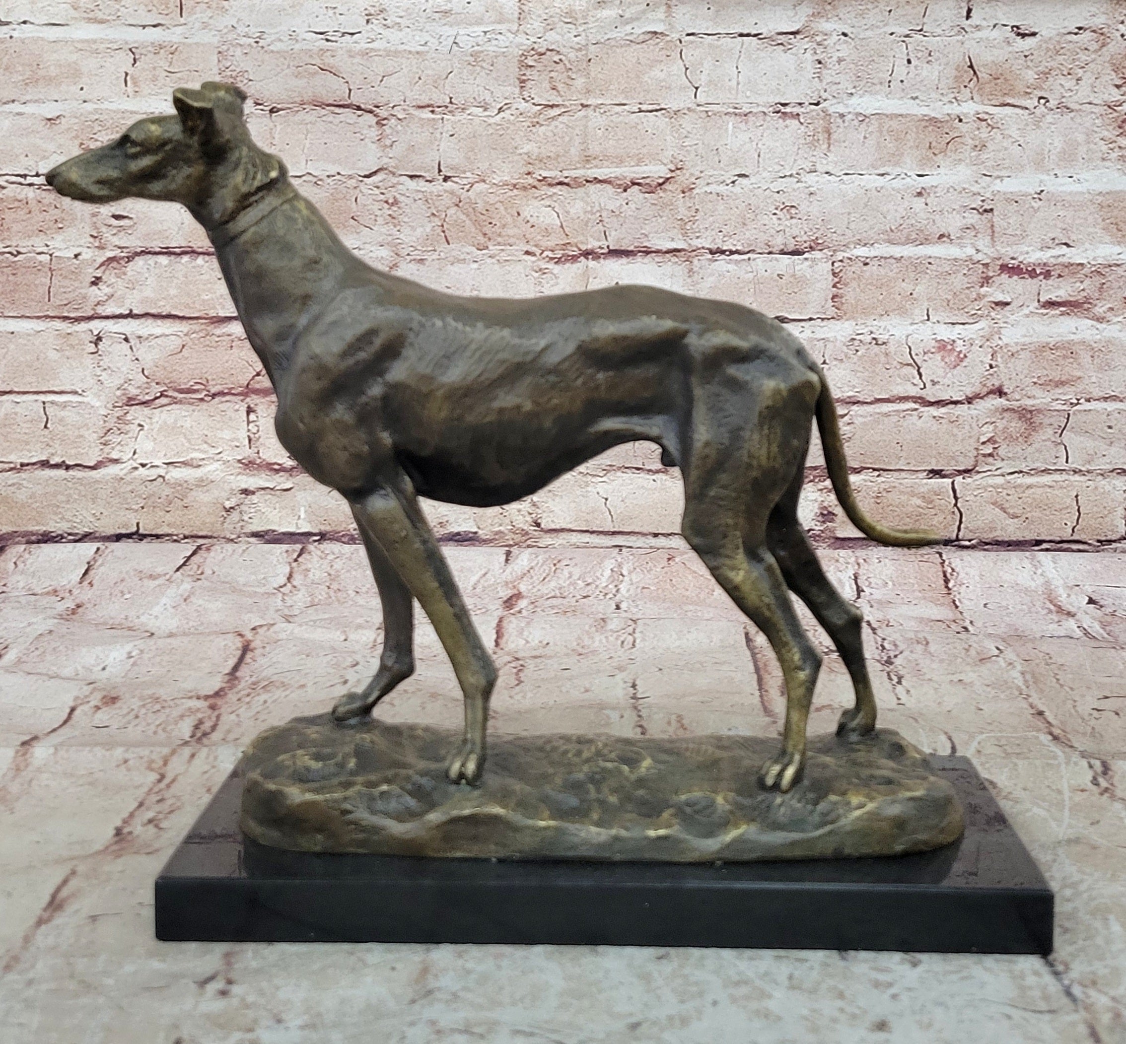 Handcrafted Detailed Greyhound Dog Bronze Sculpture Figurine Figure Decor Gift
