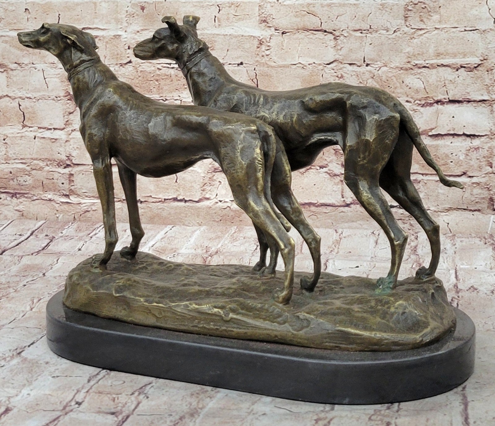 Handcrafted Detailed 2 Racing Dog Bronze Masterpiece Art Deco Figurine