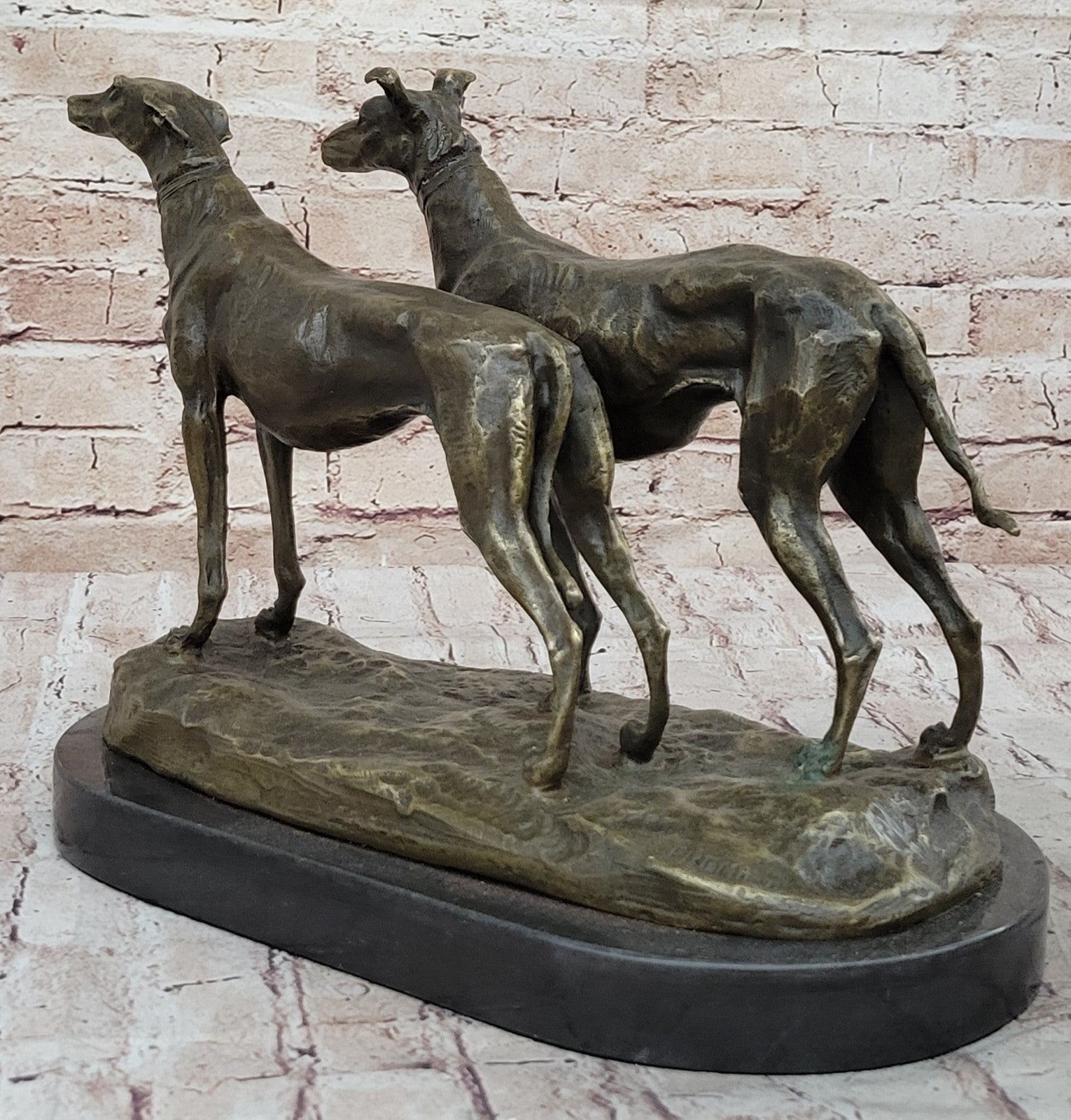 Handcrafted Detailed 2 Racing Dog Bronze Masterpiece Art Deco Figurine