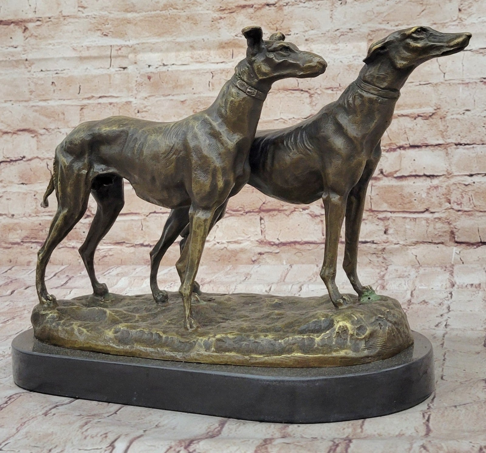 Handcrafted Detailed 2 Racing Dog Bronze Masterpiece Art Deco Figurine