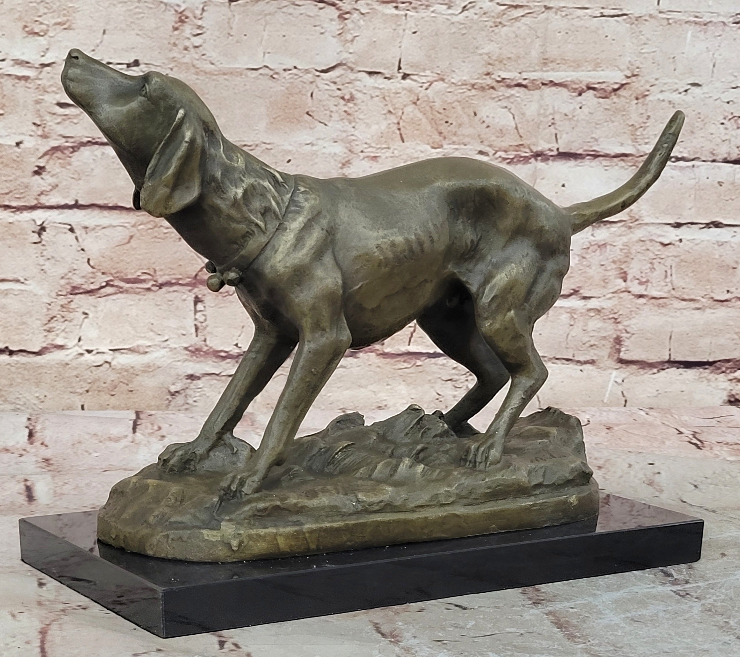 Black Yellow Labrador Retriever Hunting Water Gun Bird Dog Bronze Marble Statue