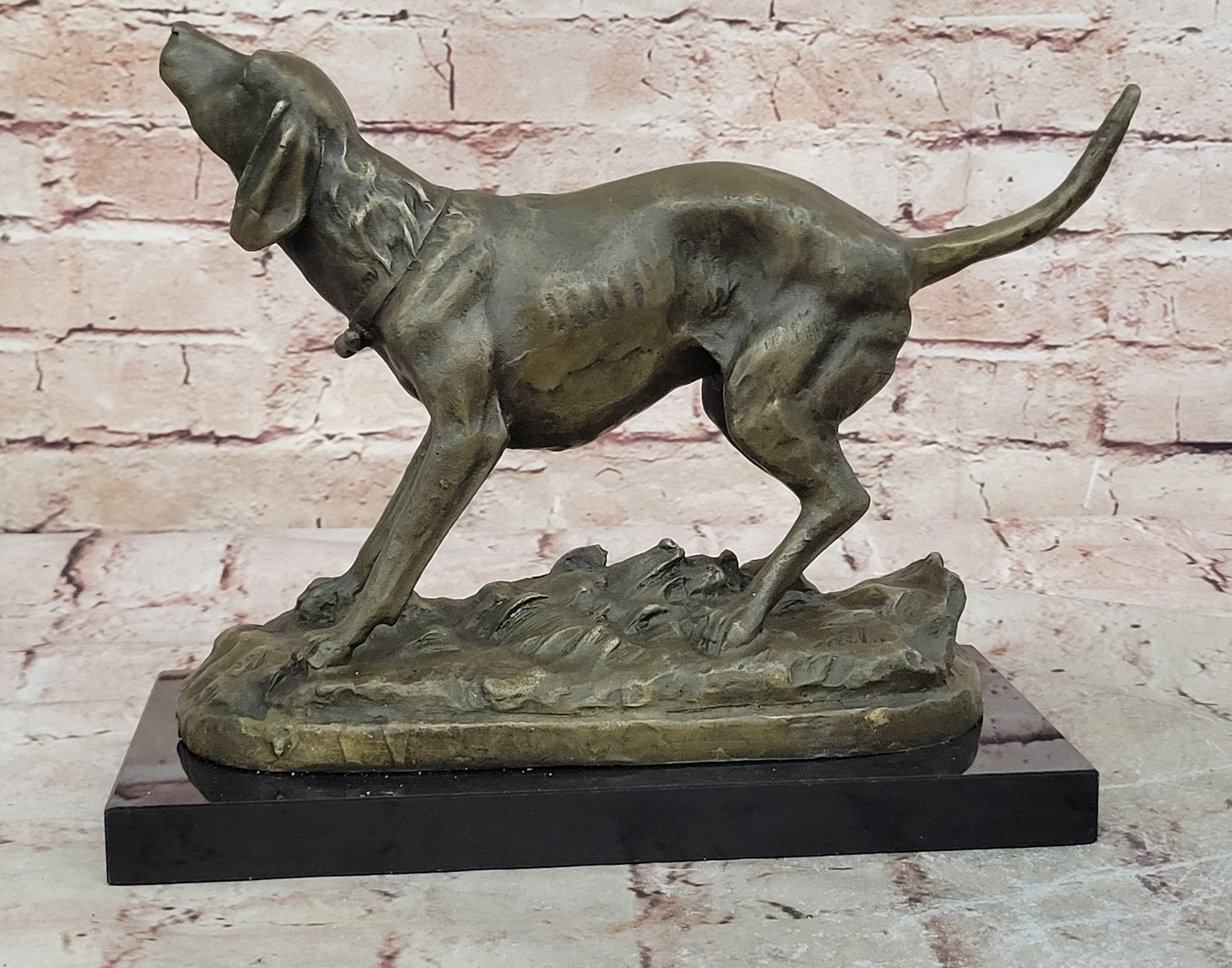 Black Yellow Labrador Retriever Hunting Water Gun Bird Dog Bronze Marble Statue