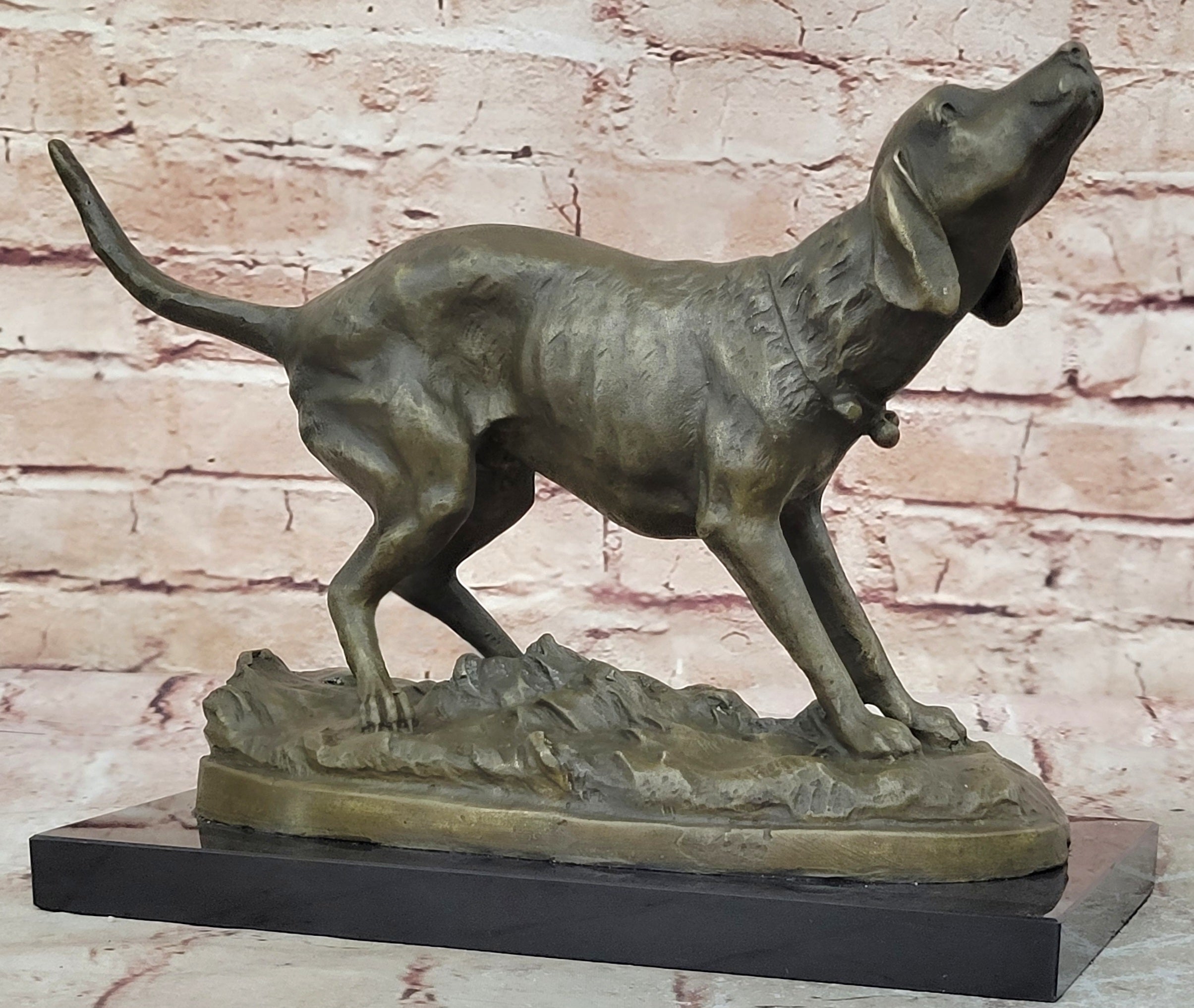 Black Yellow Labrador Retriever Hunting Water Gun Bird Dog Bronze Marble Statue