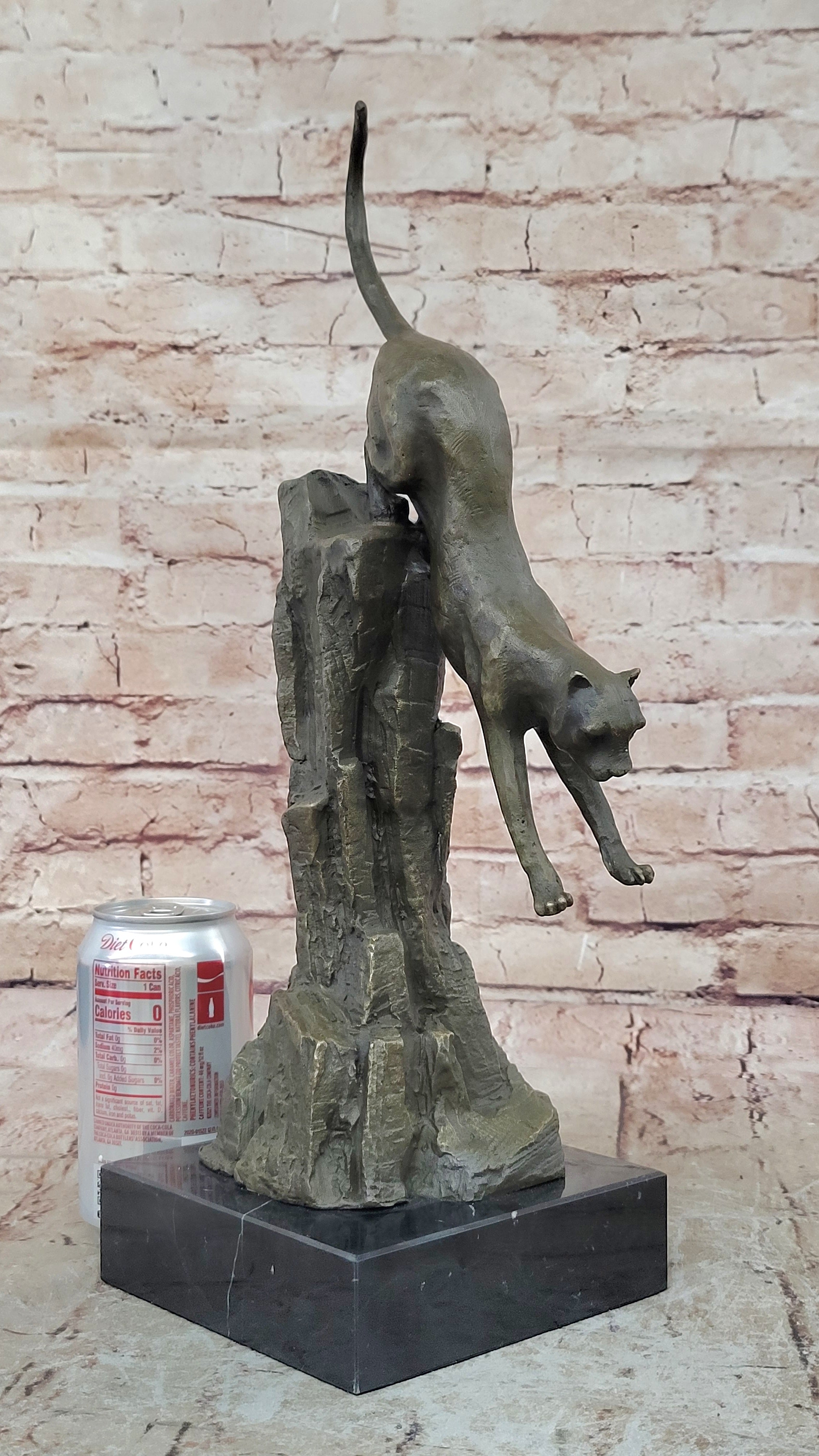 Art Deco Mountain Lion Cougar Wildlife Bronze Sculpture Masterpiece Figurine