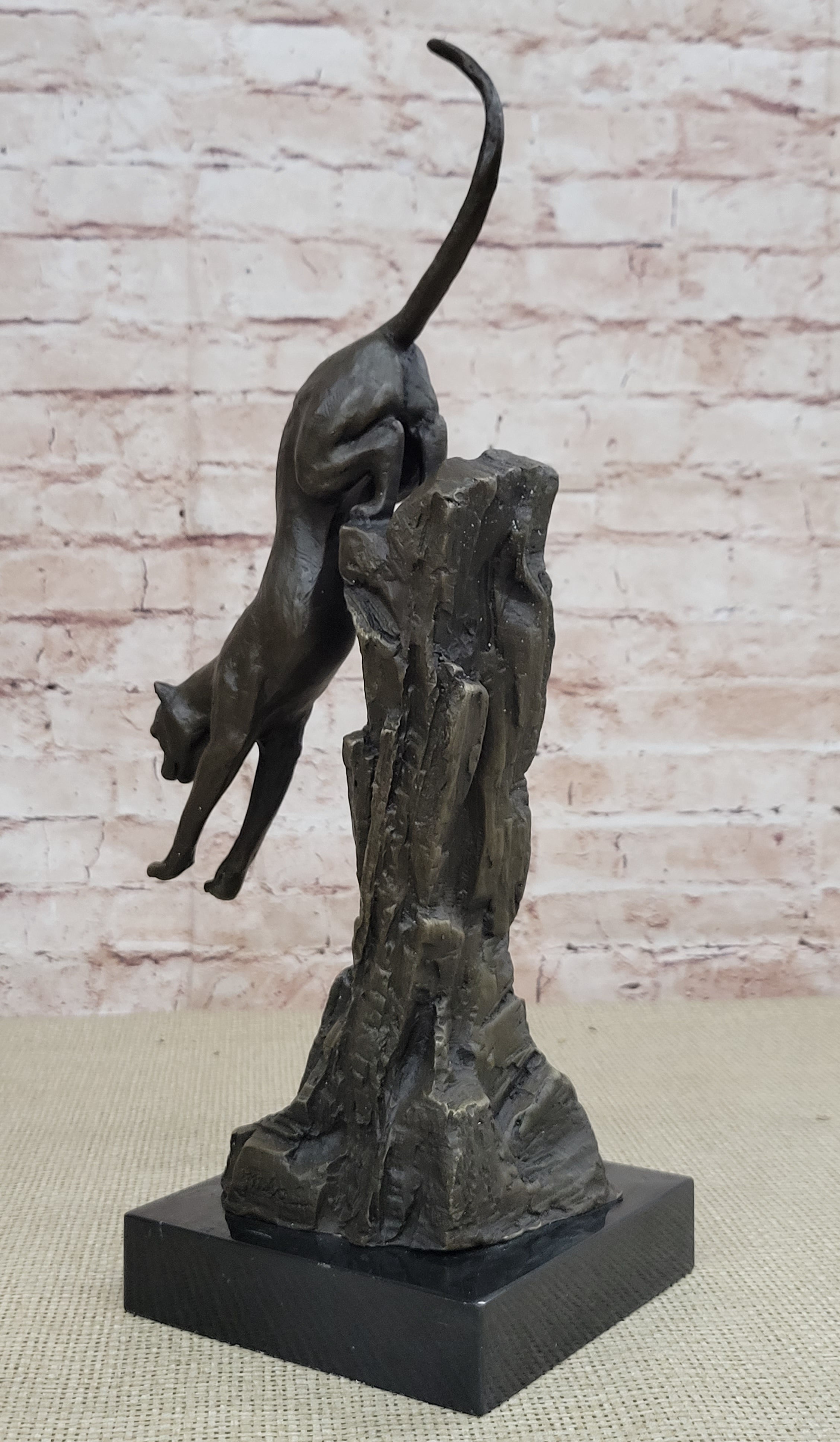 Art Deco Mountain Lion Cougar Wildlife Bronze Sculpture Masterpiece Figurine