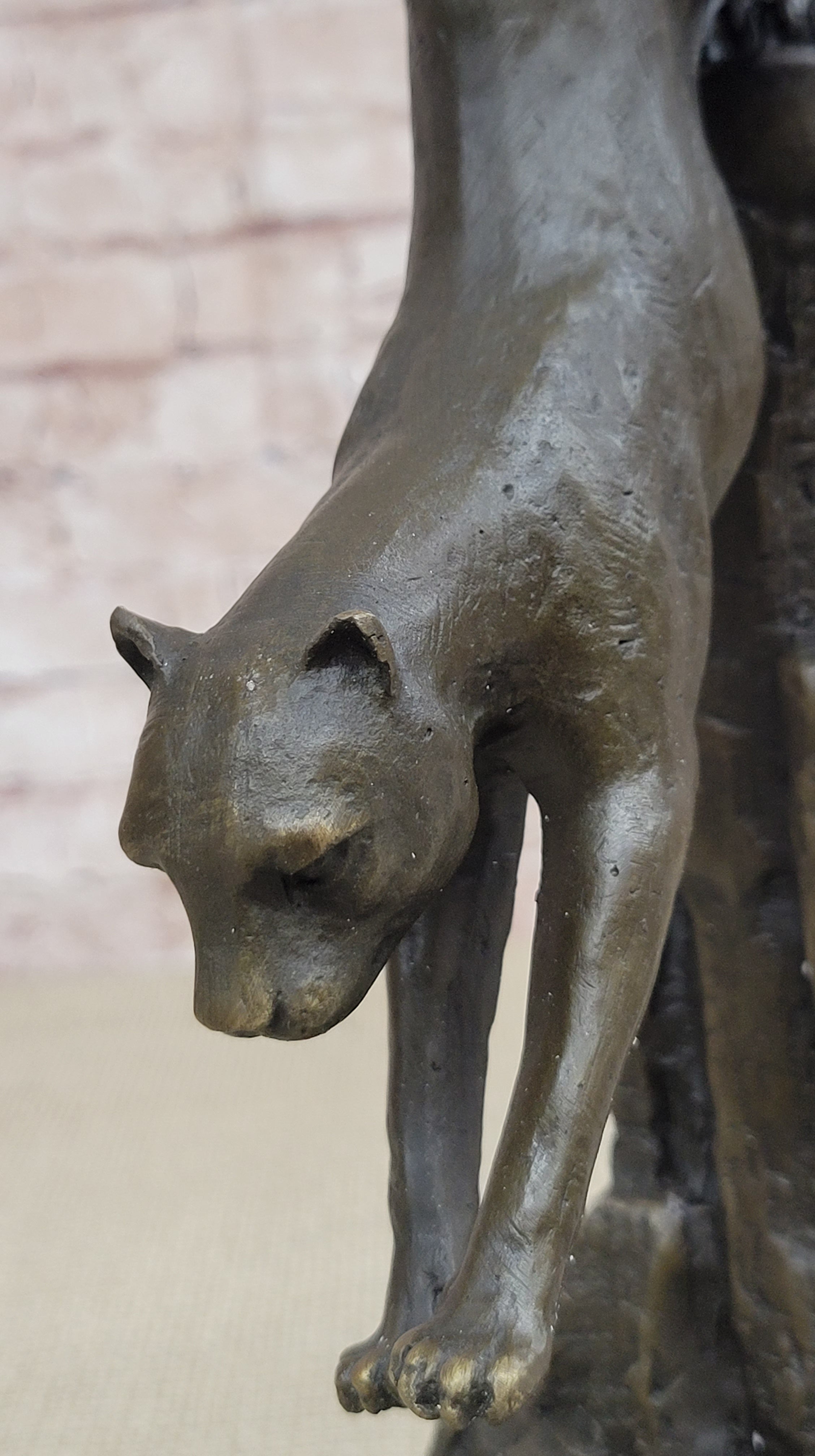 Art Deco Mountain Lion Cougar Wildlife Bronze Sculpture Masterpiece Figurine