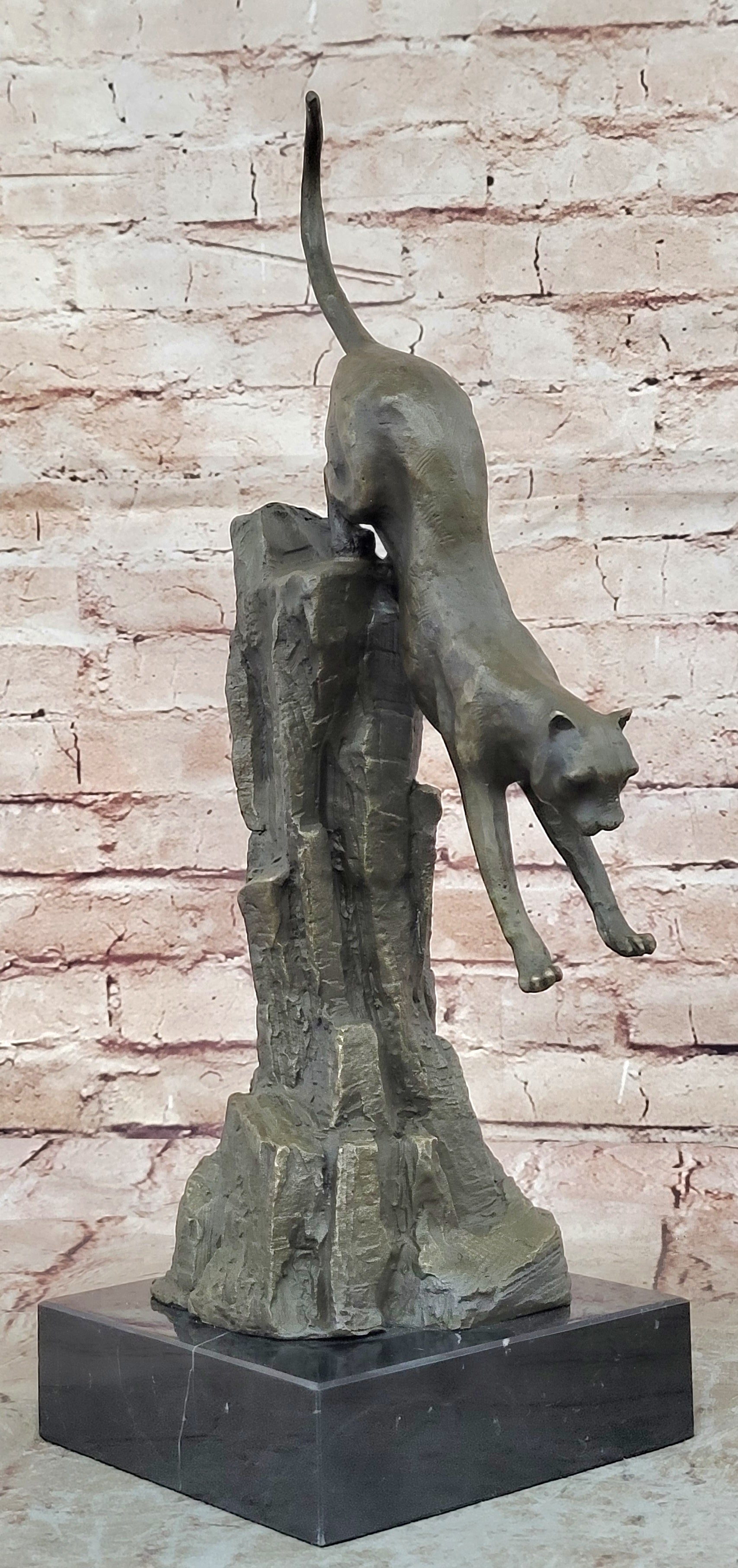 Art Deco Mountain Lion Cougar Wildlife Bronze Sculpture Masterpiece Figurine