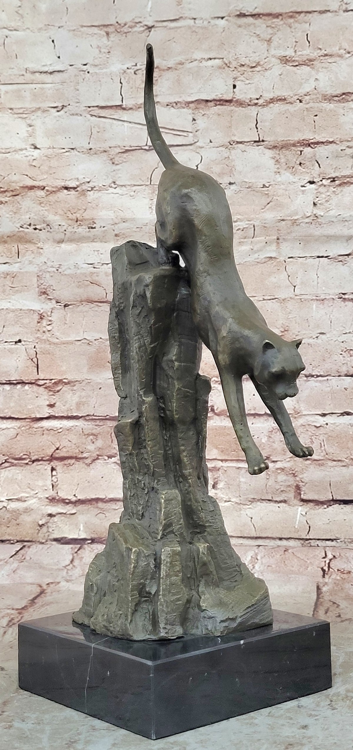 Art Deco Mountain Lion Cougar Wildlife Bronze Sculpture Masterpiece Figurine