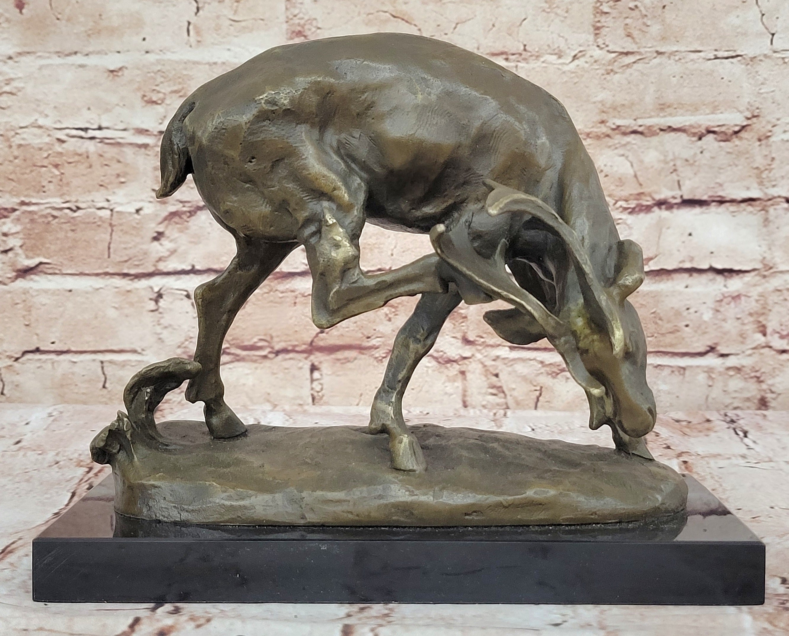 Mountain Lodge Ski Chalet Art Elk Deer Stag Buck Hunter Bronze Marble Statue