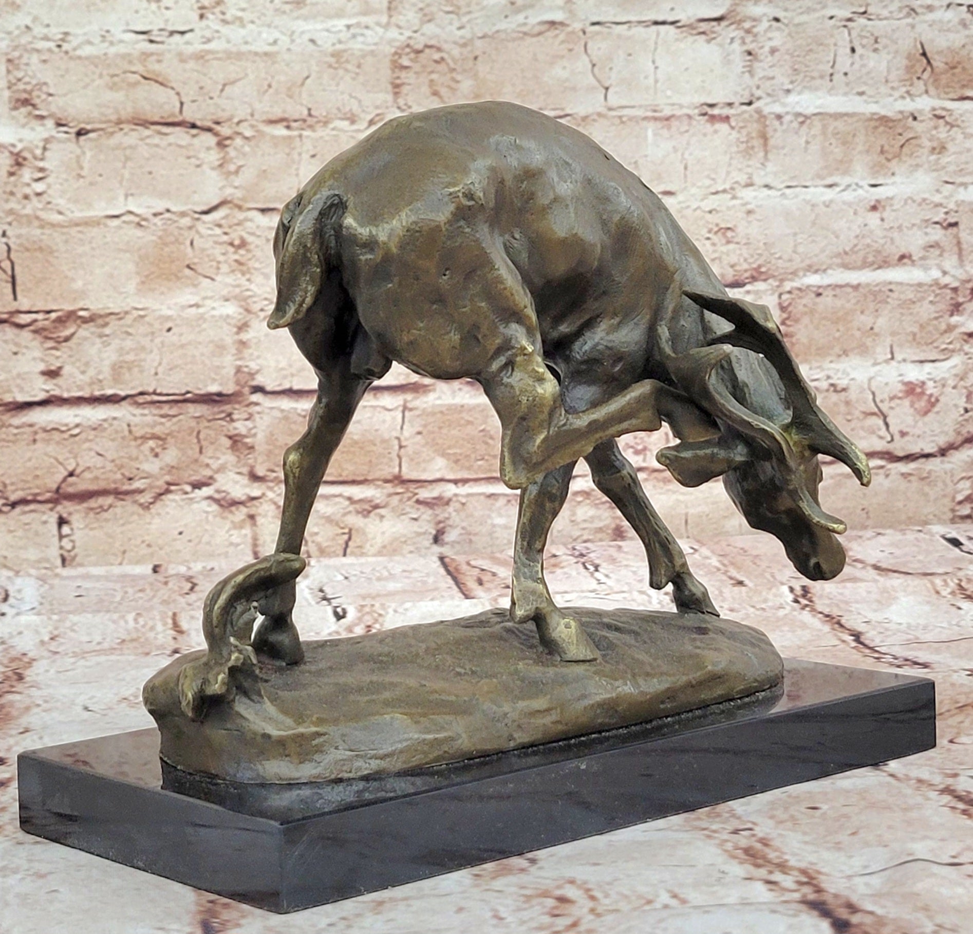 Mountain Lodge Ski Chalet Art Elk Deer Stag Buck Hunter Bronze Marble Statue