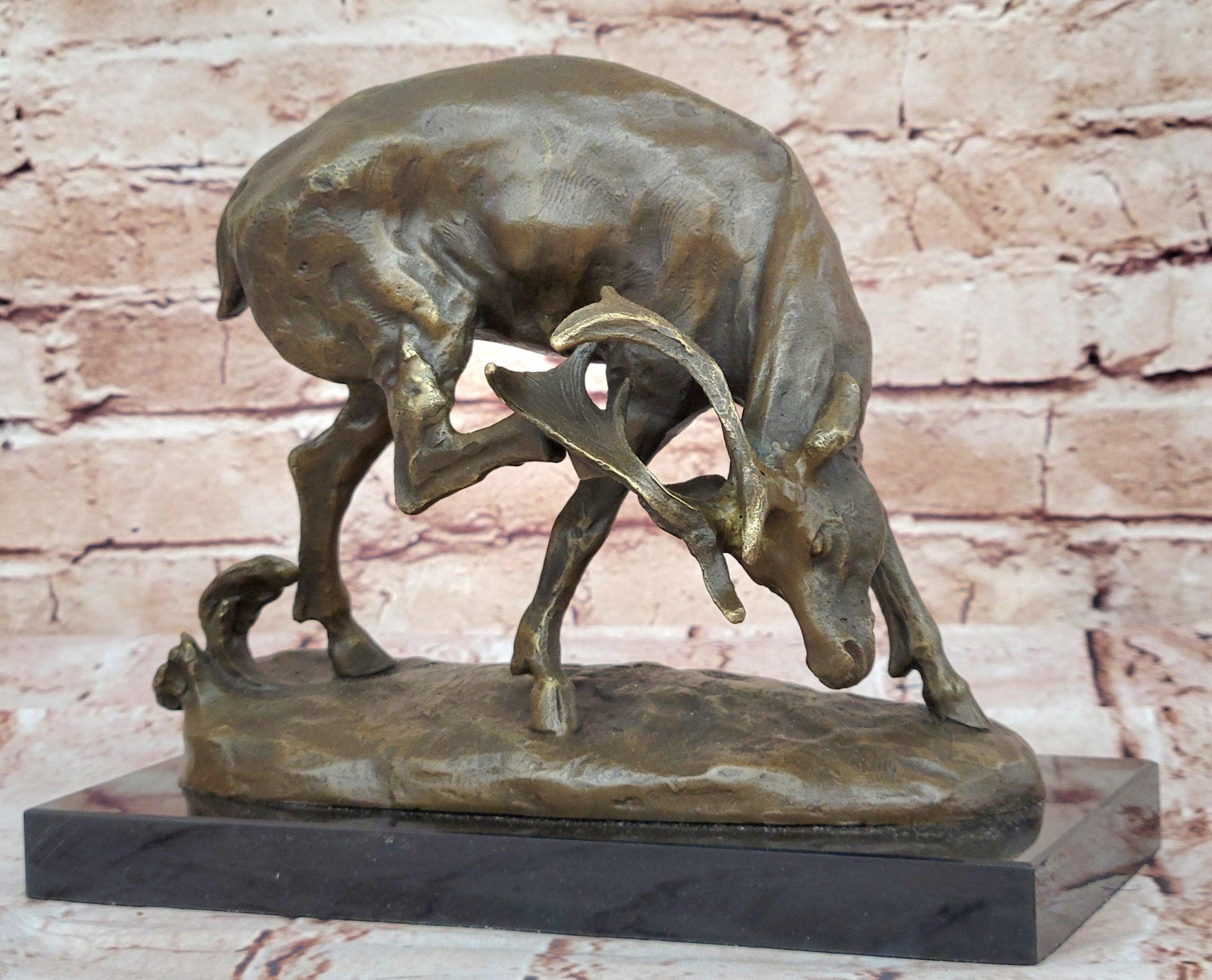 Mountain Lodge Ski Chalet Art Elk Deer Stag Buck Hunter Bronze Marble Statue