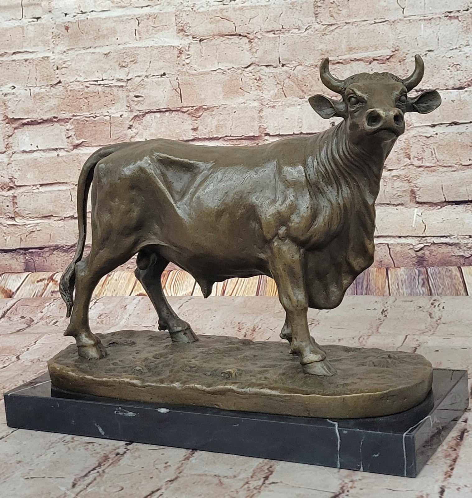 Bronze Sculpture Male Cow Bull Hand Made Detailed Figurine Figure Statuette