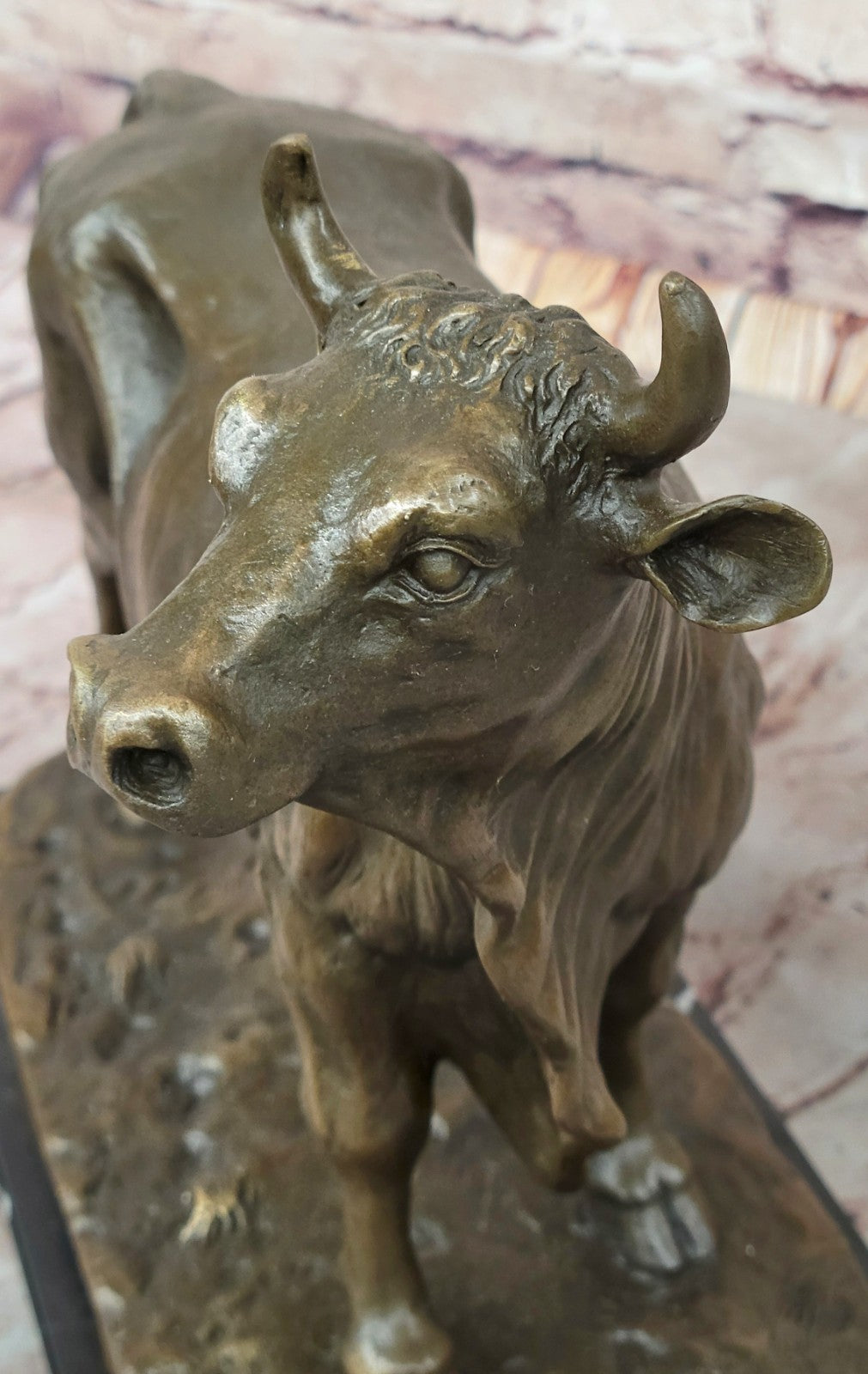 Bronze Sculpture Male Cow Bull Hand Made Detailed Figurine Figure Statuette