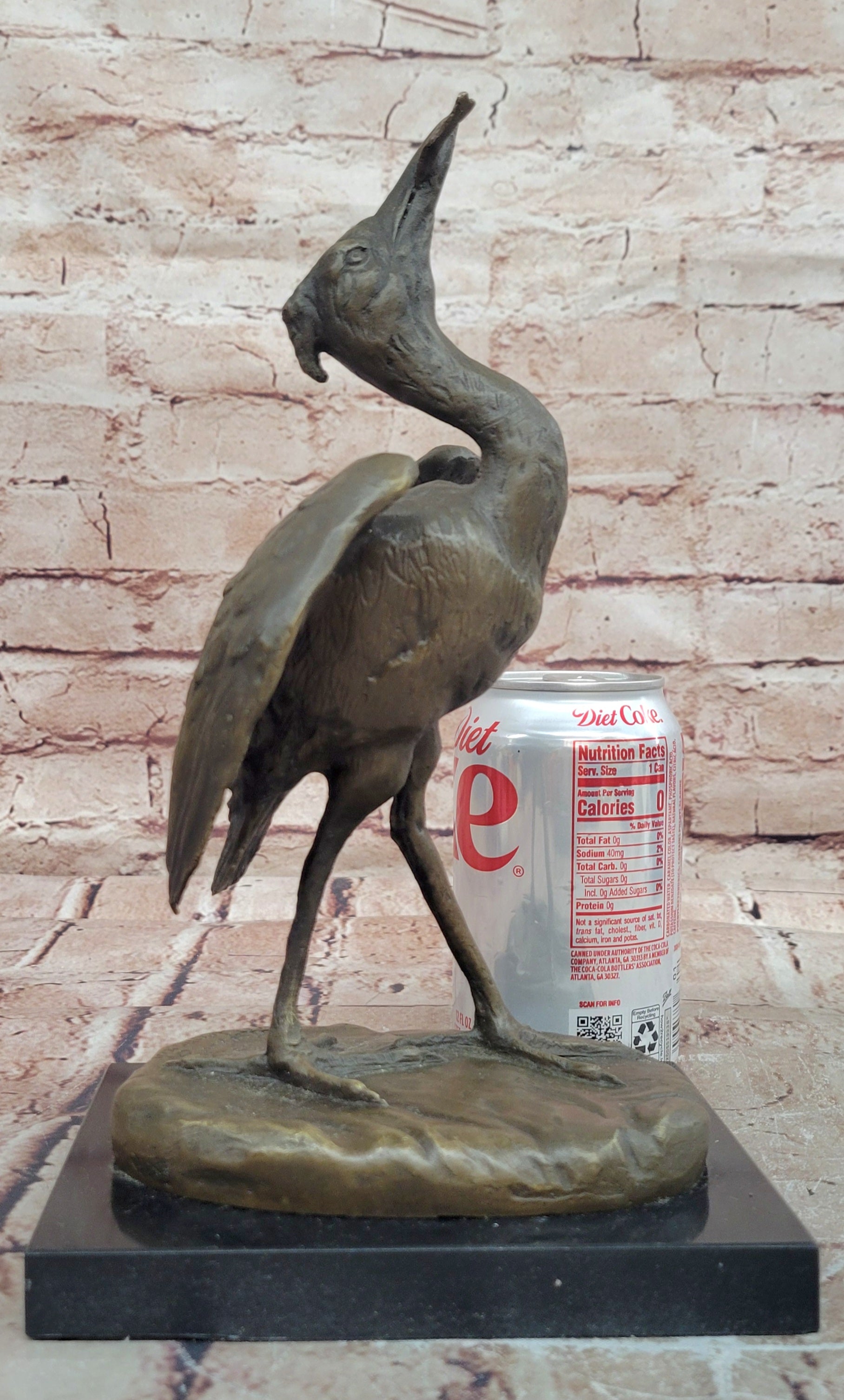Bronze Stork with Fish Sculpture Agathon Leonard Fine Art Bird Statue