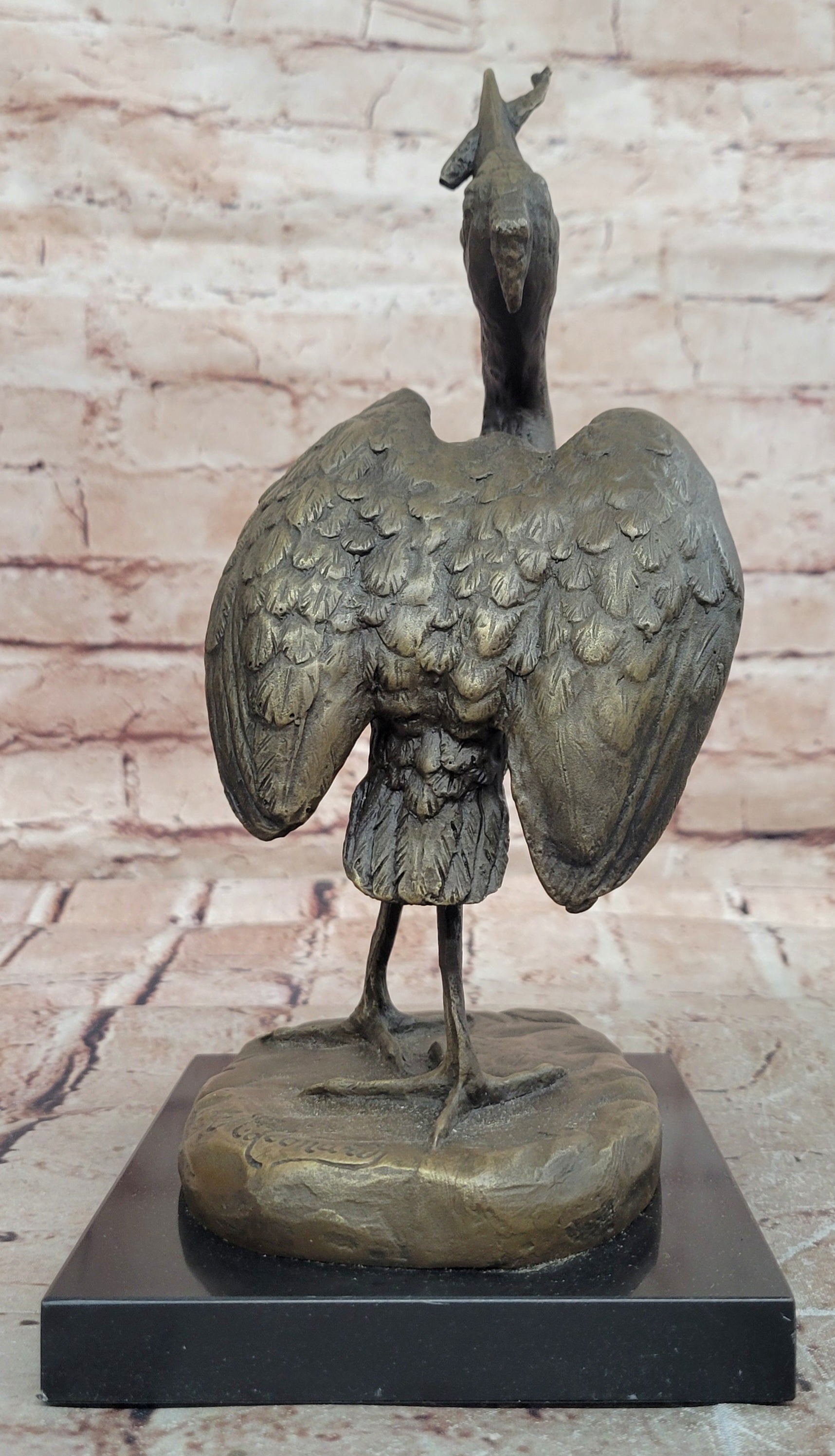 Bronze Stork with Fish Sculpture Agathon Leonard Fine Art Bird Statue