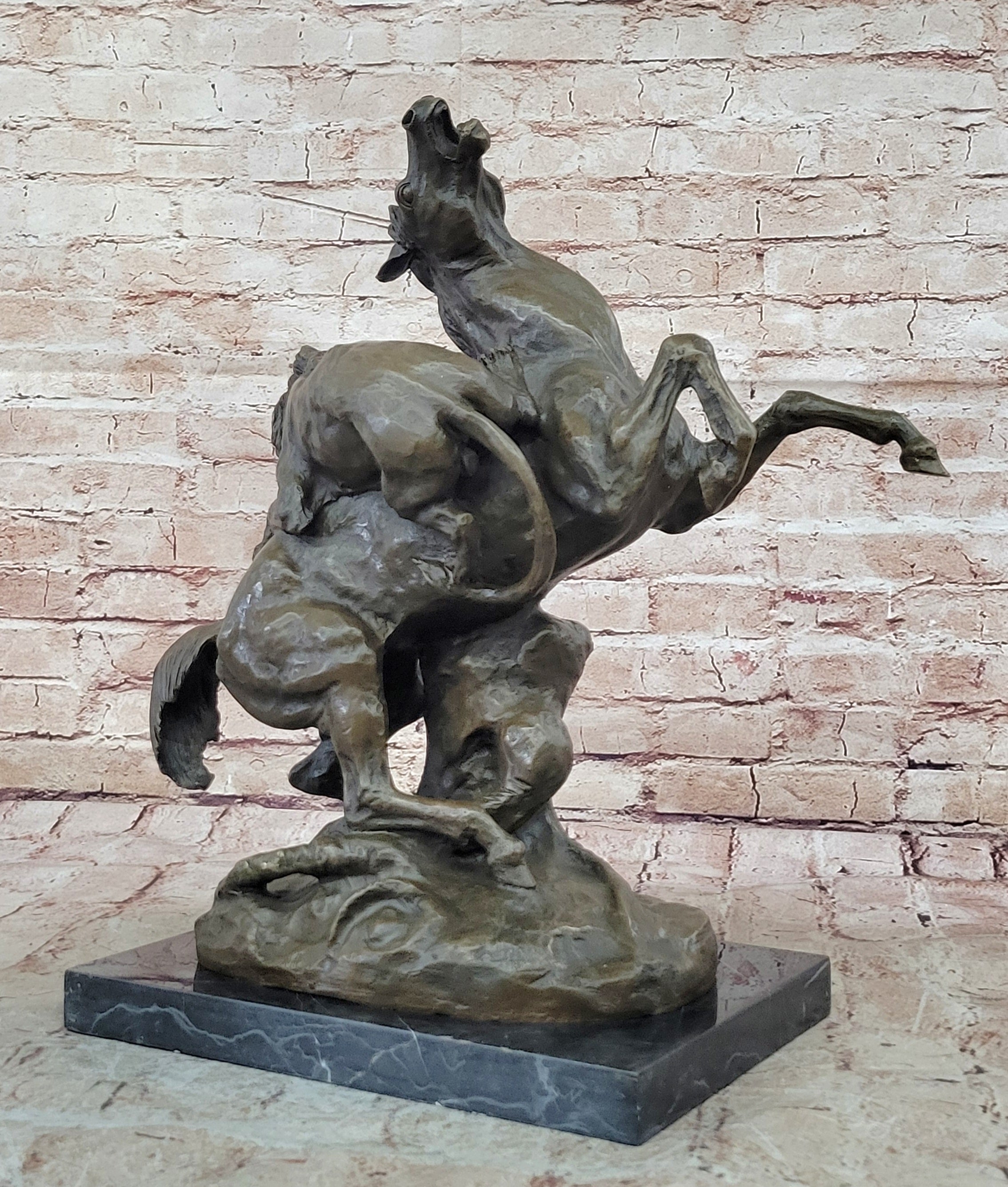 Majestic Wildlife Scene: Signed Barye Lion Attack - Solid Bronze Sculpture