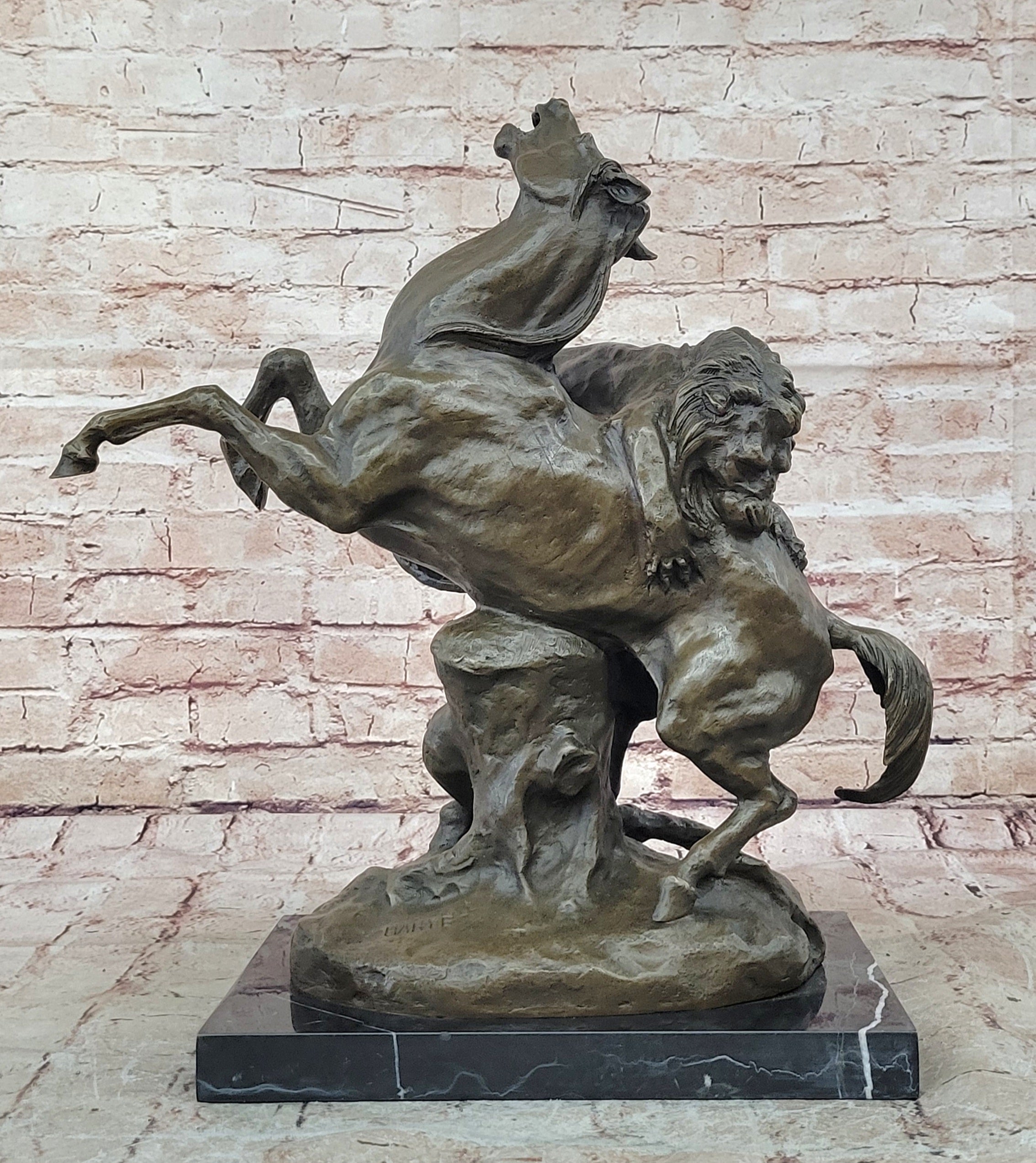 Majestic Wildlife Scene: Signed Barye Lion Attack - Solid Bronze Sculpture