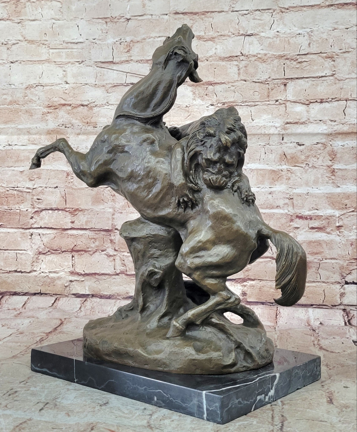 Majestic Wildlife Scene: Signed Barye Lion Attack - Solid Bronze Sculpture