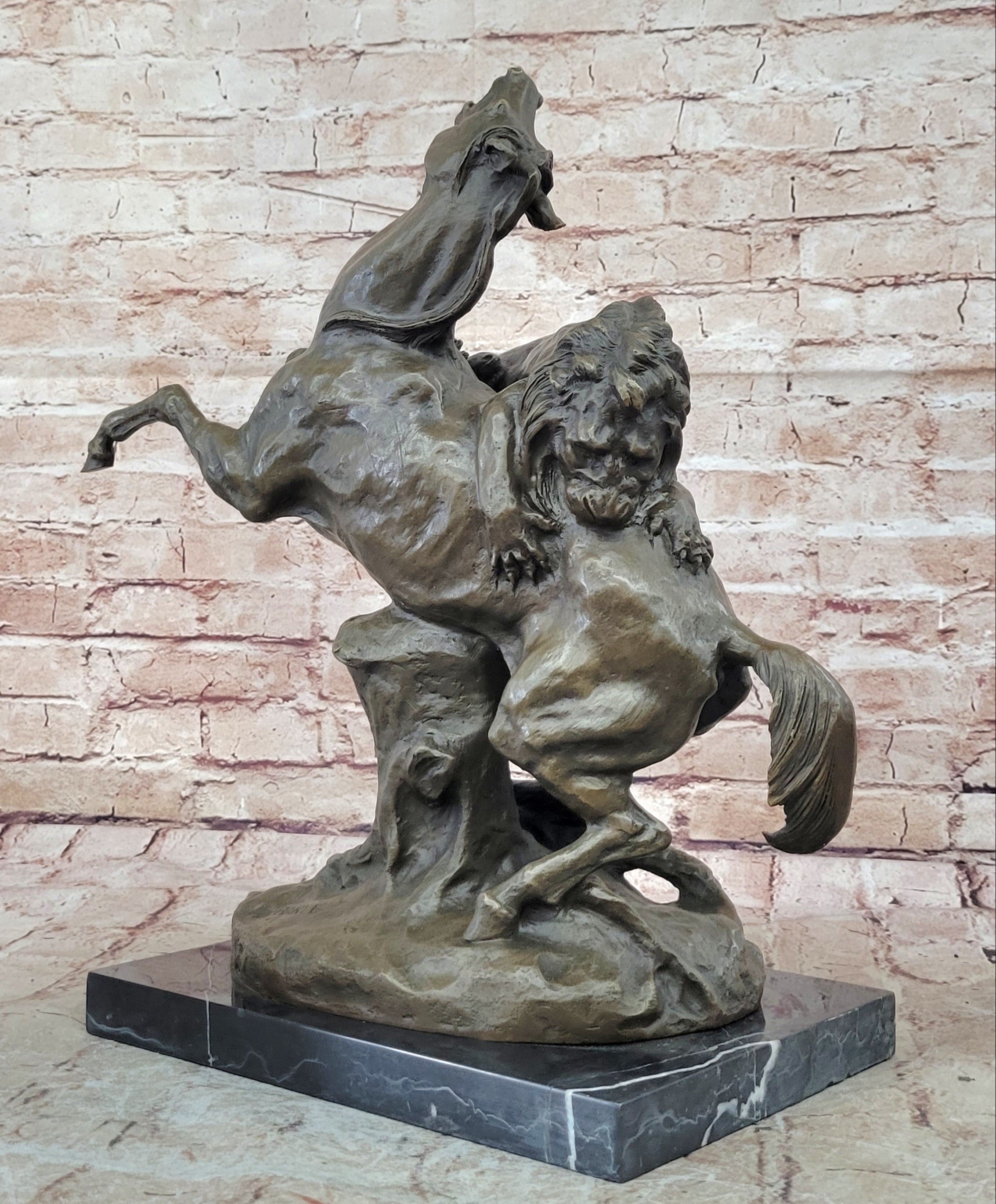 Majestic Wildlife Scene: Signed Barye Lion Attack - Solid Bronze Sculpture