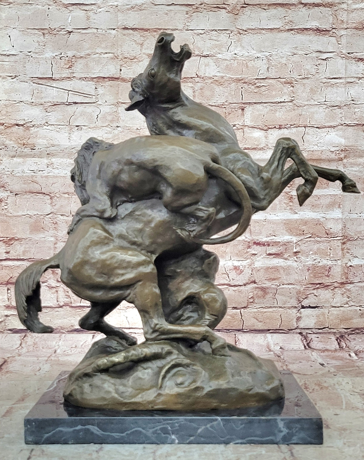 Majestic Wildlife Scene: Signed Barye Lion Attack - Solid Bronze Sculpture